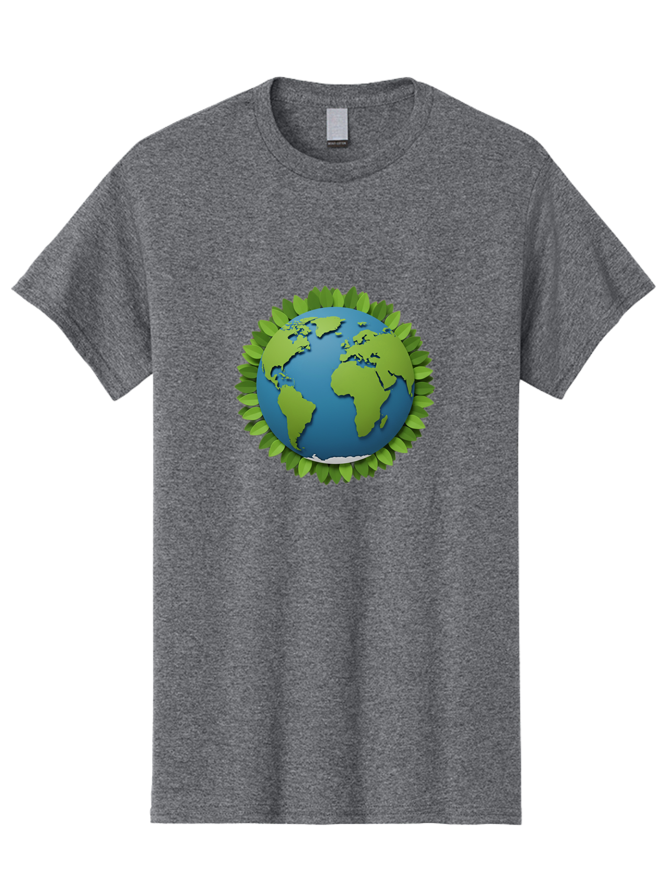 Globe-With-Leaves-1 Men'S Graphic Tee, 100% Cotton, Comfortable Casual Summer Wear, Machine Washable, Globe Surrounded By Leaves, Eco-Friendly, Sustainable Living, Environmental Conservation, Green Earth, World Unity, Going Green, Earth Day Baa757