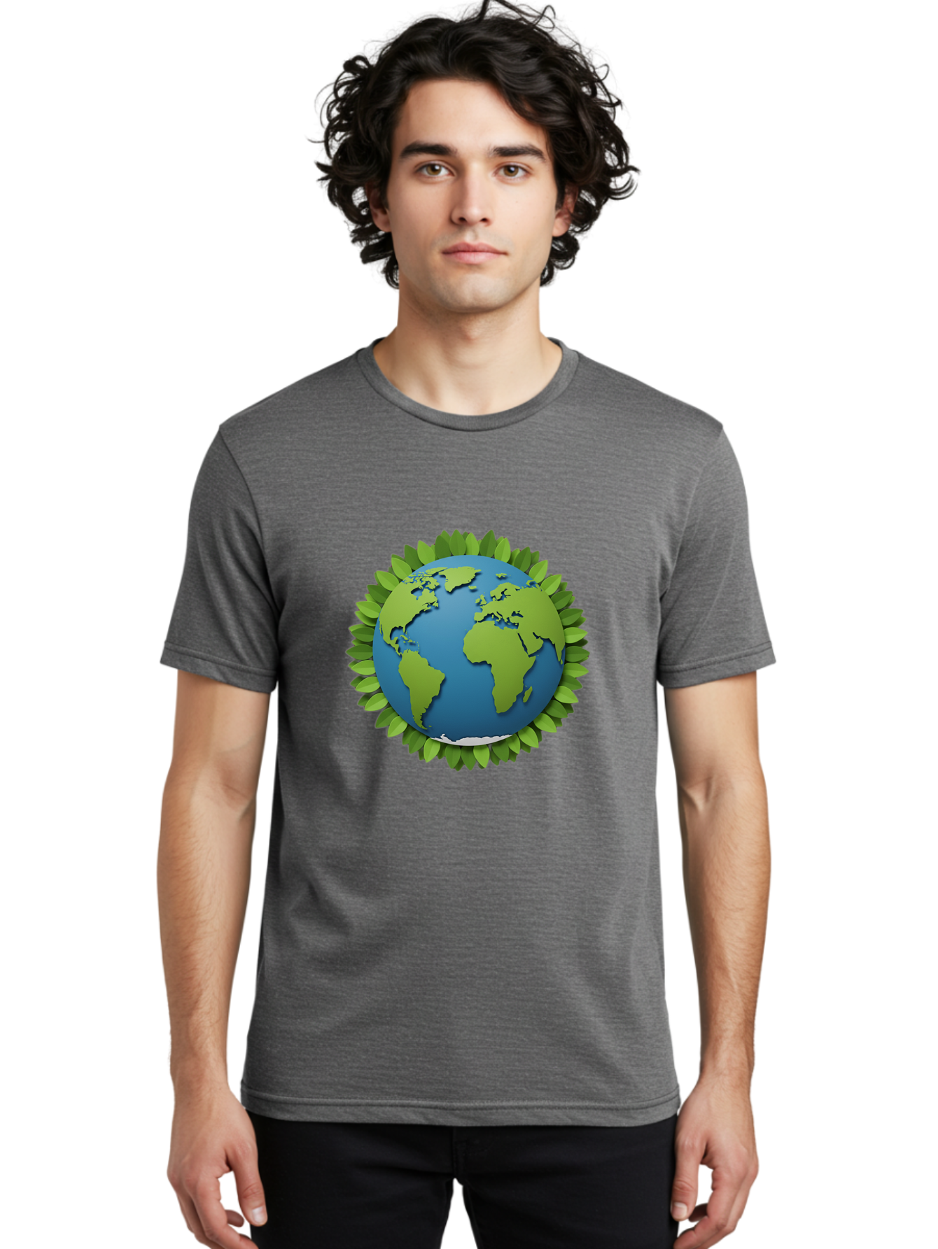 Globe-With-Leaves-1 Men'S Graphic Tee, 100% Cotton, Comfortable Casual Summer Wear, Machine Washable, Globe Surrounded By Leaves, Eco-Friendly, Sustainable Living, Environmental Conservation, Green Earth, World Unity, Going Green, Earth Day Baa757