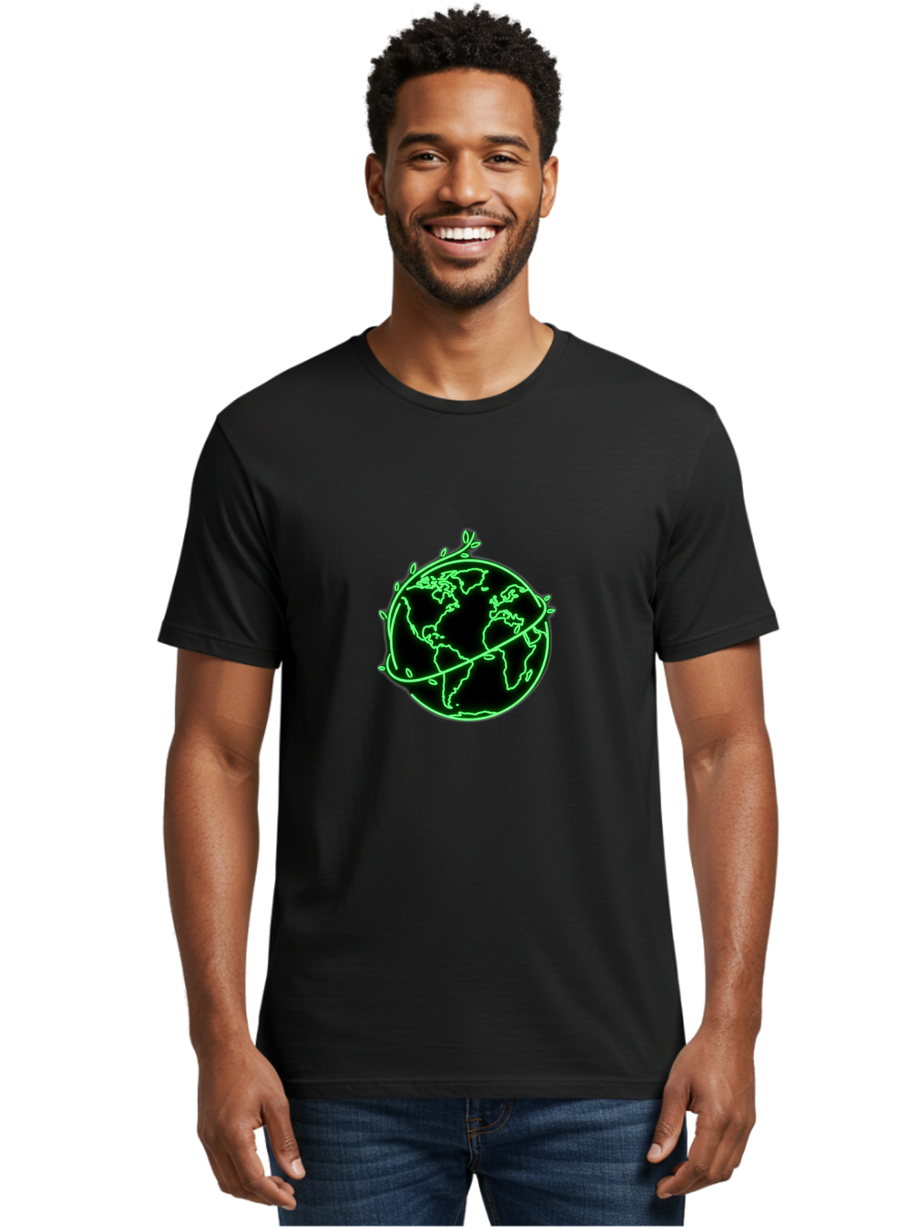 Globe-With-Leaves-2 Men'S Graphic Tee, 100% Cotton, Comfortable Casual Summer Wear, Machine Washable, Globe With Leaves, Eco-Friendly, Sustainable Living, Green Earth, Environmental Awareness, Conservation, Global Unity, Nature, Eco-Conscious Baa758