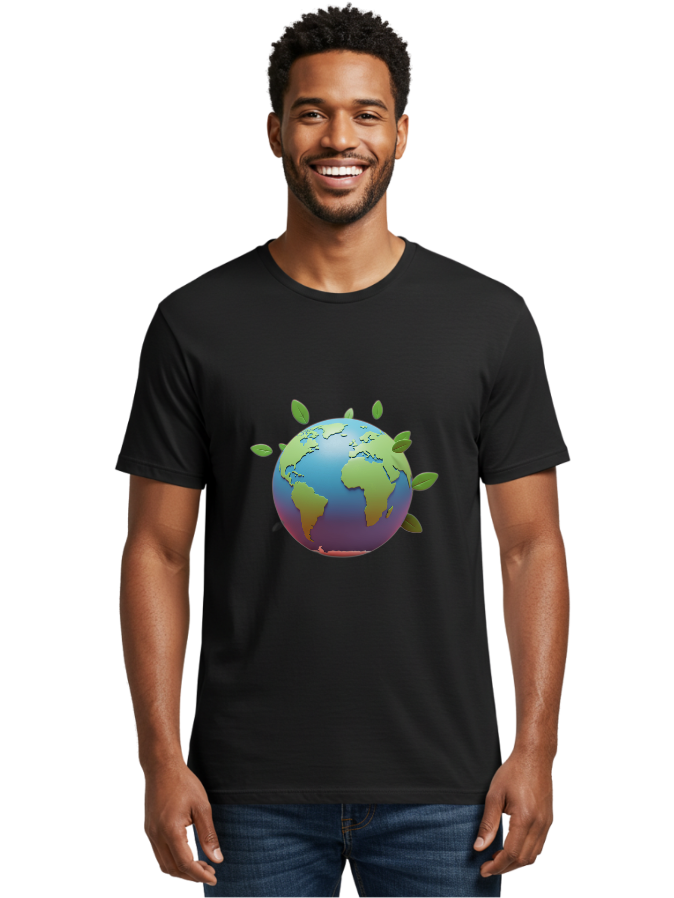 Globe-With-Leaves Men'S Graphic Tee, 100% Cotton, Comfortable Casual Summer Wear, Machine Washable, Globe With Leaves, Eco Friendly, Environmental Awareness, Green Earth, Sustainable Living, Eco Consciousness, World Unity Baa759