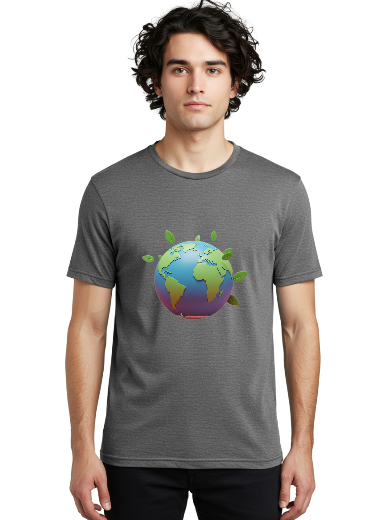 Globe-With-Leaves Men'S Graphic Tee, 100% Cotton, Comfortable Casual Summer Wear, Machine Washable, Globe With Leaves, Eco Friendly, Environmental Awareness, Green Earth, Sustainable Living, Eco Consciousness, World Unity Baa759