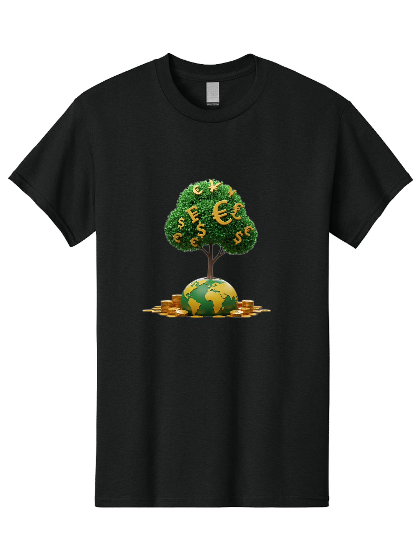 Globe-With-Money-Tree Men'S Graphic Tee, 100% Cotton, Comfortable Casual Summer Wear, Machine Washable, Globe With Money Tree, World Economy, Financial Growth, Euro And Dollar Signs, Global Prosperity, Economic Success, Wealth And Finance, Baa760
