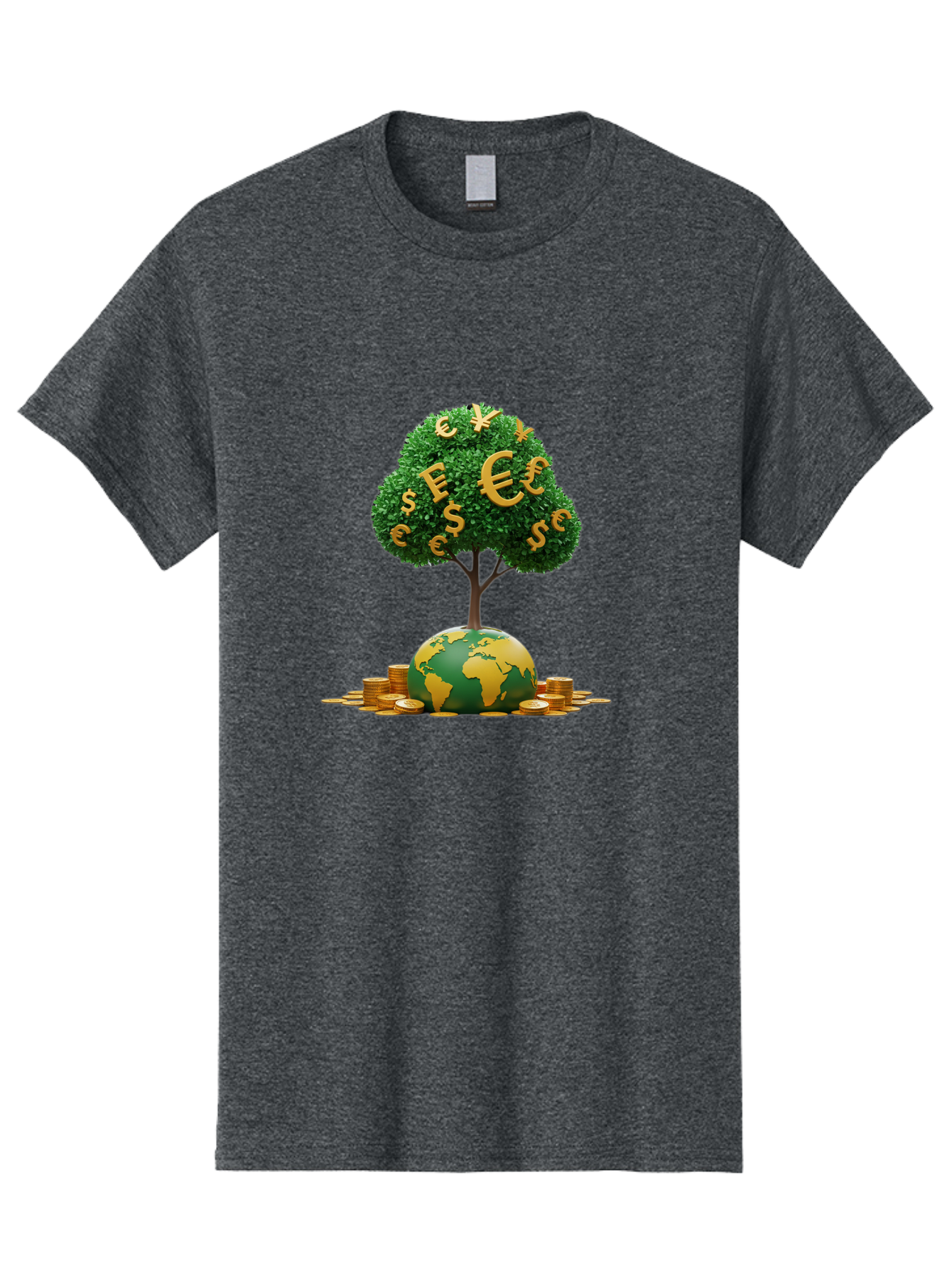 Globe-With-Money-Tree Men'S Graphic Tee, 100% Cotton, Comfortable Casual Summer Wear, Machine Washable, Globe With Money Tree, World Economy, Financial Growth, Euro And Dollar Signs, Global Prosperity, Economic Success, Wealth And Finance, Baa760