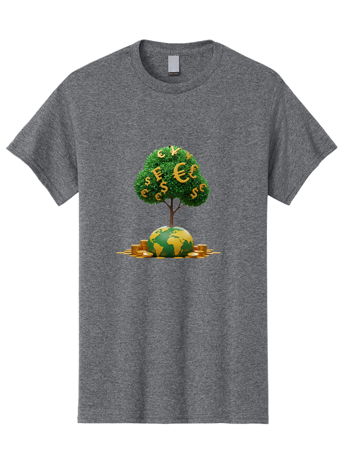 Globe-With-Money-Tree Men'S Graphic Tee, 100% Cotton, Comfortable Casual Summer Wear, Machine Washable, Globe With Money Tree, World Economy, Financial Growth, Euro And Dollar Signs, Global Prosperity, Economic Success, Wealth And Finance, Baa760