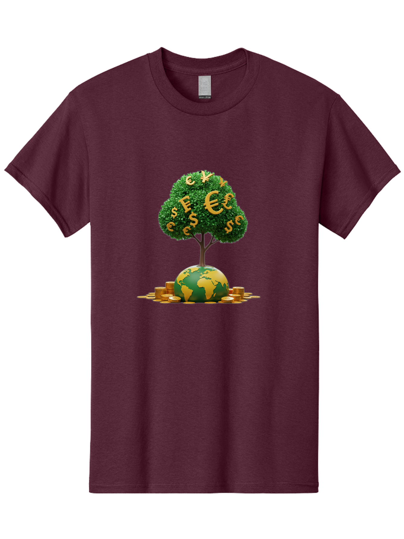 Globe-With-Money-Tree Men'S Graphic Tee, 100% Cotton, Comfortable Casual Summer Wear, Machine Washable, Globe With Money Tree, World Economy, Financial Growth, Euro And Dollar Signs, Global Prosperity, Economic Success, Wealth And Finance, Baa760