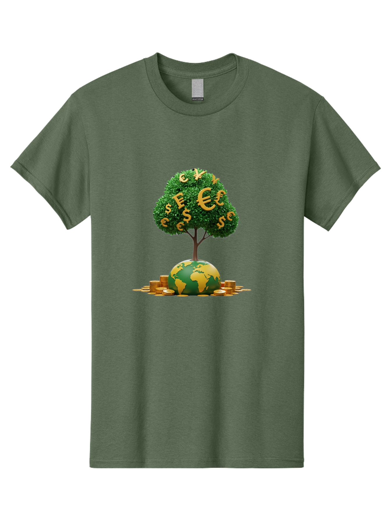 Globe-With-Money-Tree Men'S Graphic Tee, 100% Cotton, Comfortable Casual Summer Wear, Machine Washable, Globe With Money Tree, World Economy, Financial Growth, Euro And Dollar Signs, Global Prosperity, Economic Success, Wealth And Finance, Baa760