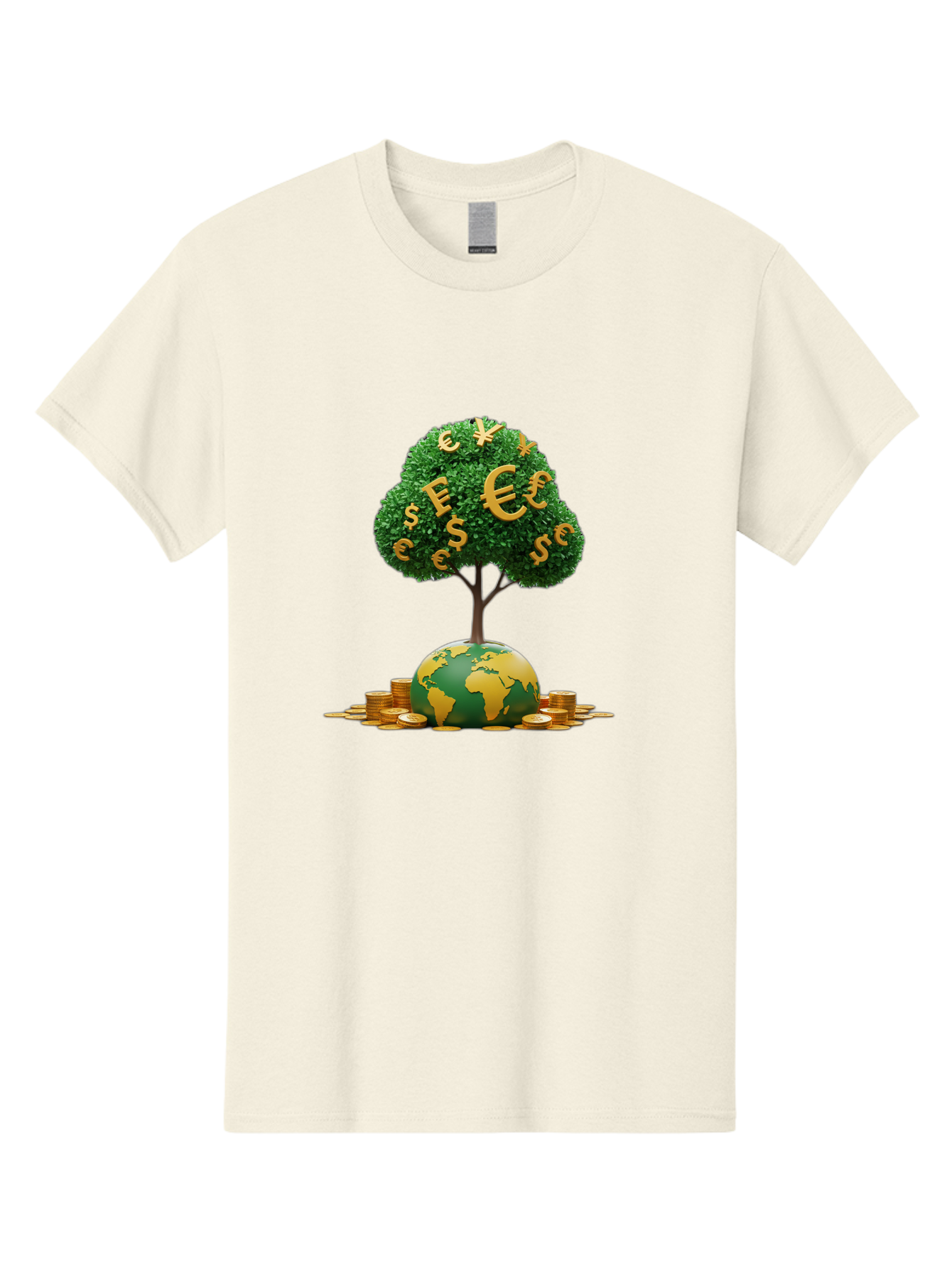 Globe-With-Money-Tree Men'S Graphic Tee, 100% Cotton, Comfortable Casual Summer Wear, Machine Washable, Globe With Money Tree, World Economy, Financial Growth, Euro And Dollar Signs, Global Prosperity, Economic Success, Wealth And Finance, Baa760