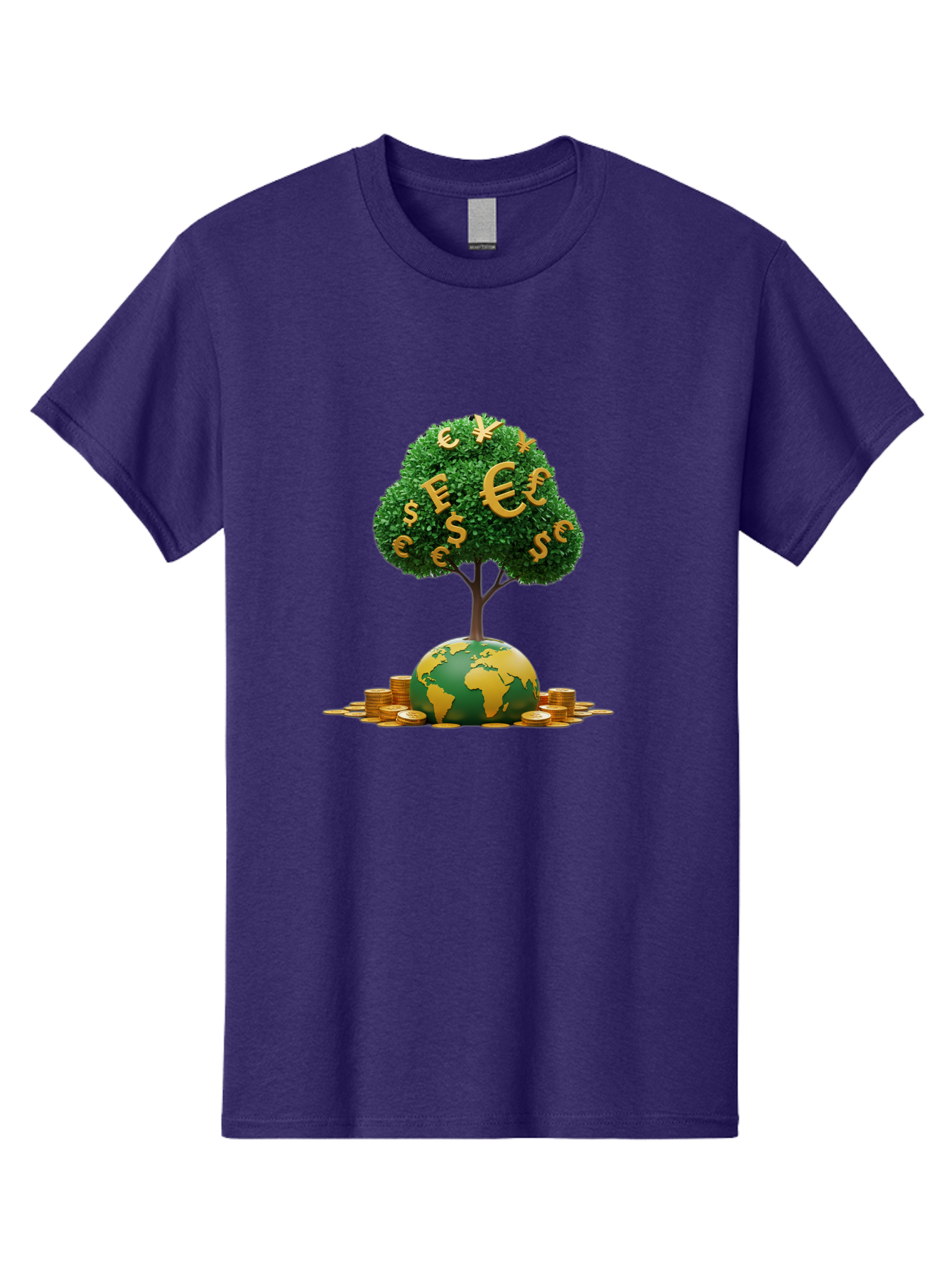 Globe-With-Money-Tree Men'S Graphic Tee, 100% Cotton, Comfortable Casual Summer Wear, Machine Washable, Globe With Money Tree, World Economy, Financial Growth, Euro And Dollar Signs, Global Prosperity, Economic Success, Wealth And Finance, Baa760