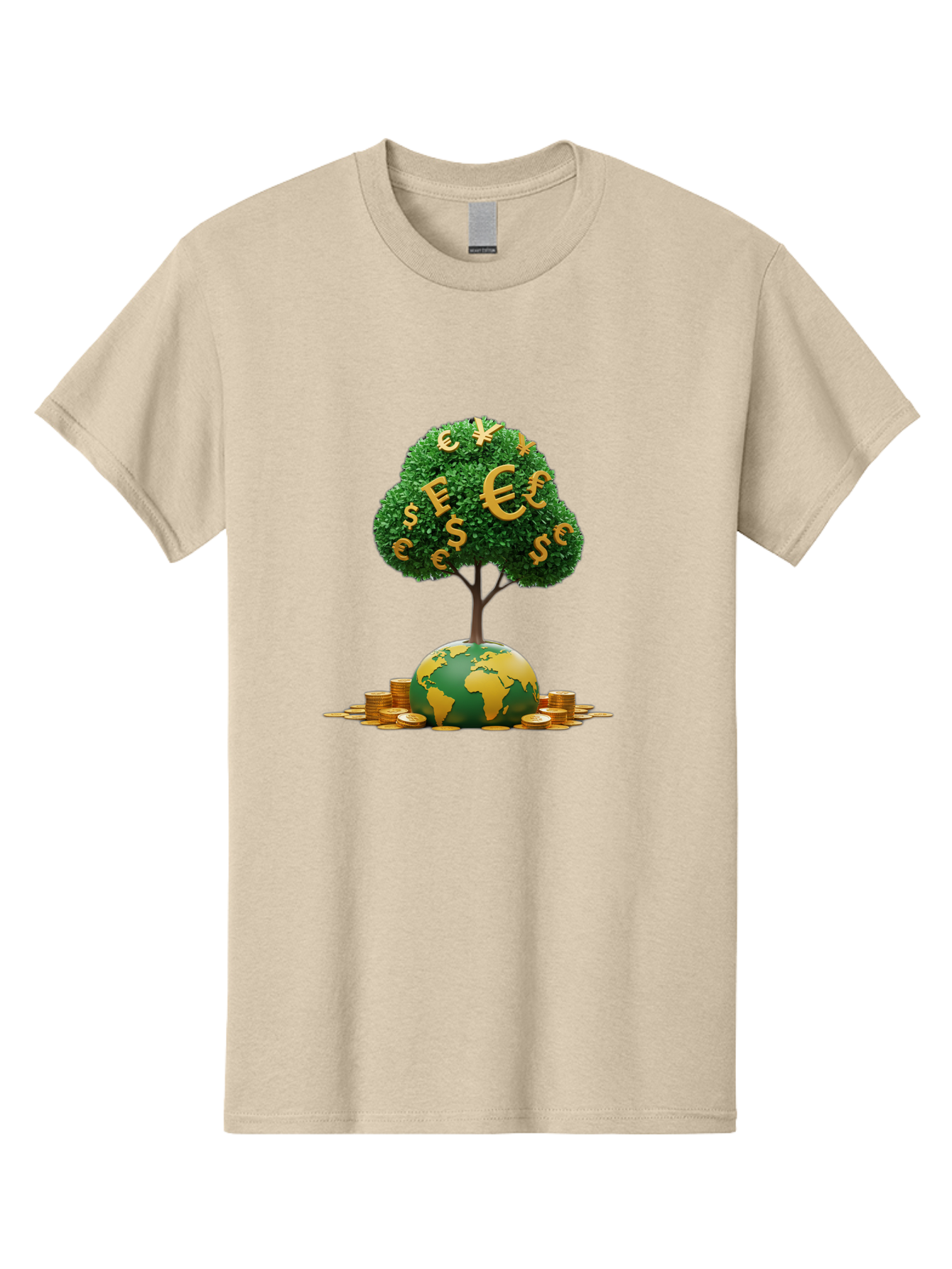 Globe-With-Money-Tree Men'S Graphic Tee, 100% Cotton, Comfortable Casual Summer Wear, Machine Washable, Globe With Money Tree, World Economy, Financial Growth, Euro And Dollar Signs, Global Prosperity, Economic Success, Wealth And Finance, Baa760