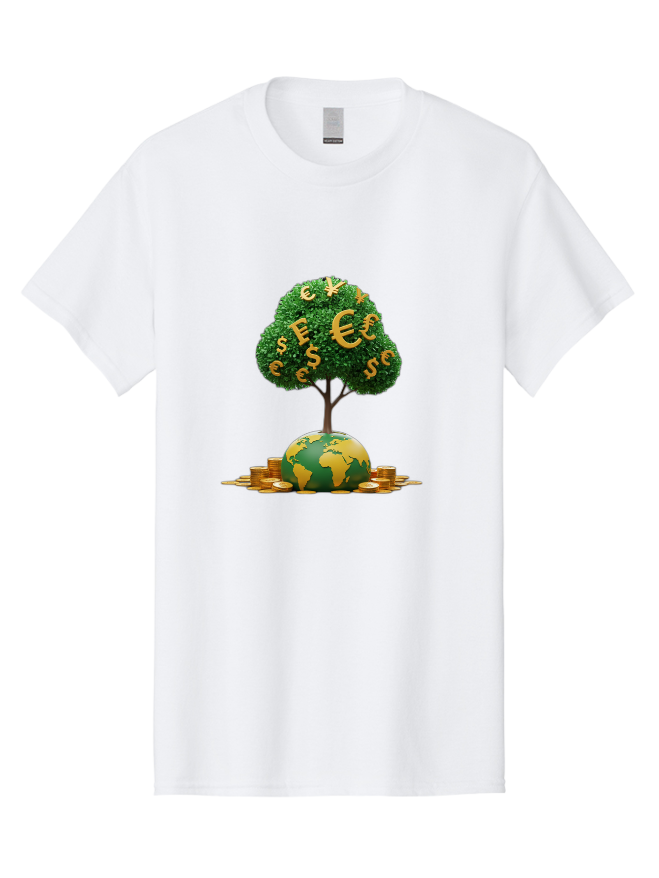 Globe-With-Money-Tree Men'S Graphic Tee, 100% Cotton, Comfortable Casual Summer Wear, Machine Washable, Globe With Money Tree, World Economy, Financial Growth, Euro And Dollar Signs, Global Prosperity, Economic Success, Wealth And Finance, Baa760