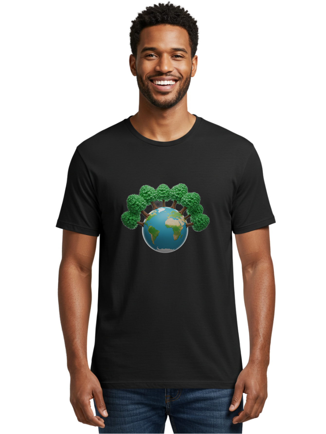 Globe-With-Trees Men'S Graphic Tee, 100% Cotton, Comfortable Casual Summer Wear, Machine Washable, Globe With Trees, Earth Illustration, Virus Concept, Environmental Awareness, Eco Friendly, Tree Hugging Earth, Coronavirus, Global Unity, Baa761