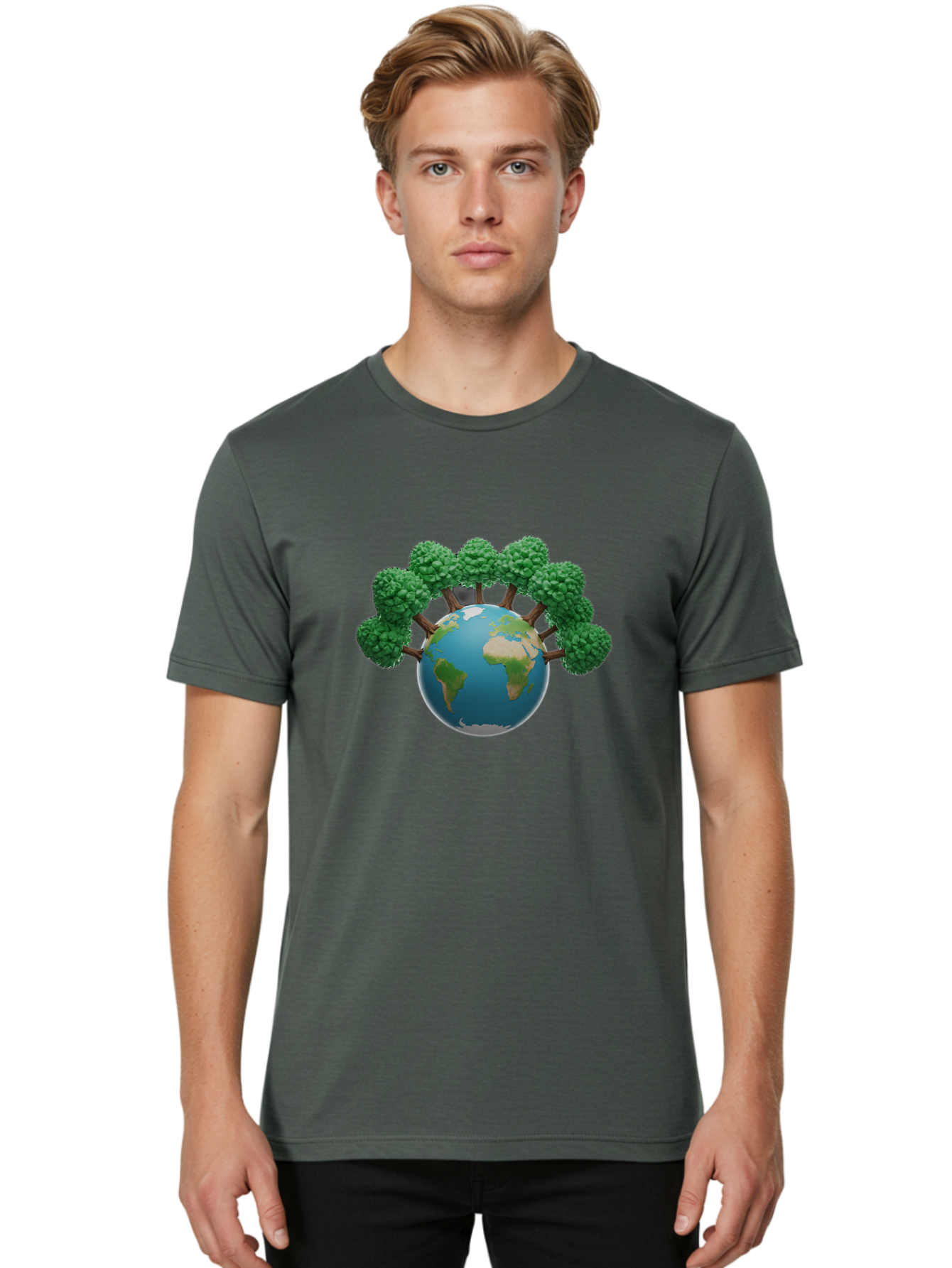 Globe-With-Trees Men'S Graphic Tee, 100% Cotton, Comfortable Casual Summer Wear, Machine Washable, Globe With Trees, Earth Illustration, Virus Concept, Environmental Awareness, Eco Friendly, Tree Hugging Earth, Coronavirus, Global Unity, Baa761