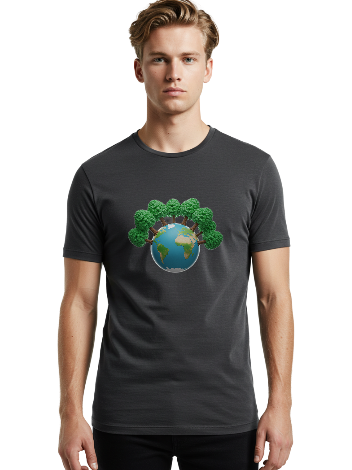 Globe-With-Trees Men'S Graphic Tee, 100% Cotton, Comfortable Casual Summer Wear, Machine Washable, Globe With Trees, Earth Illustration, Virus Concept, Environmental Awareness, Eco Friendly, Tree Hugging Earth, Coronavirus, Global Unity, Baa761