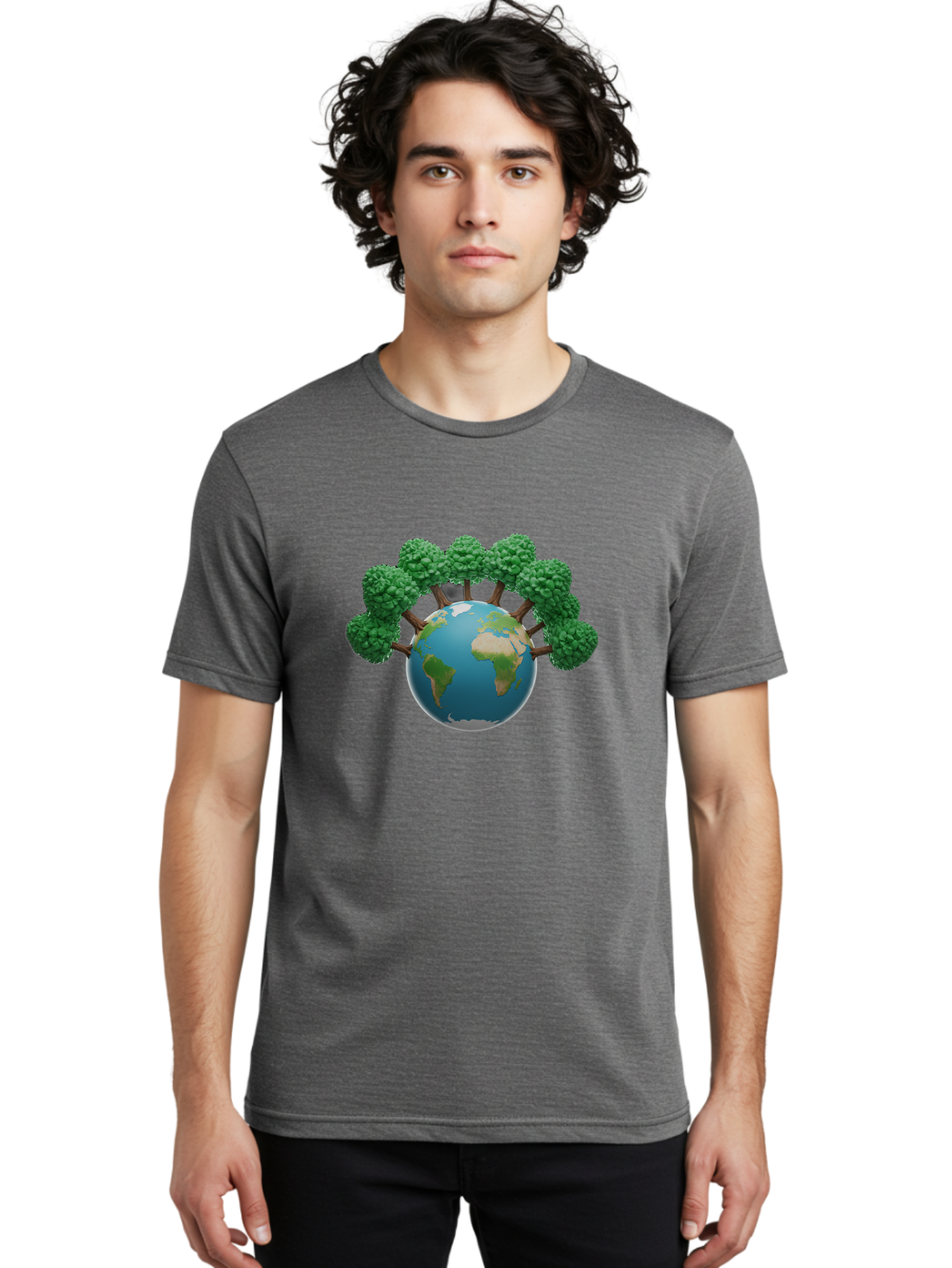 Globe-With-Trees Men'S Graphic Tee, 100% Cotton, Comfortable Casual Summer Wear, Machine Washable, Globe With Trees, Earth Illustration, Virus Concept, Environmental Awareness, Eco Friendly, Tree Hugging Earth, Coronavirus, Global Unity, Baa761