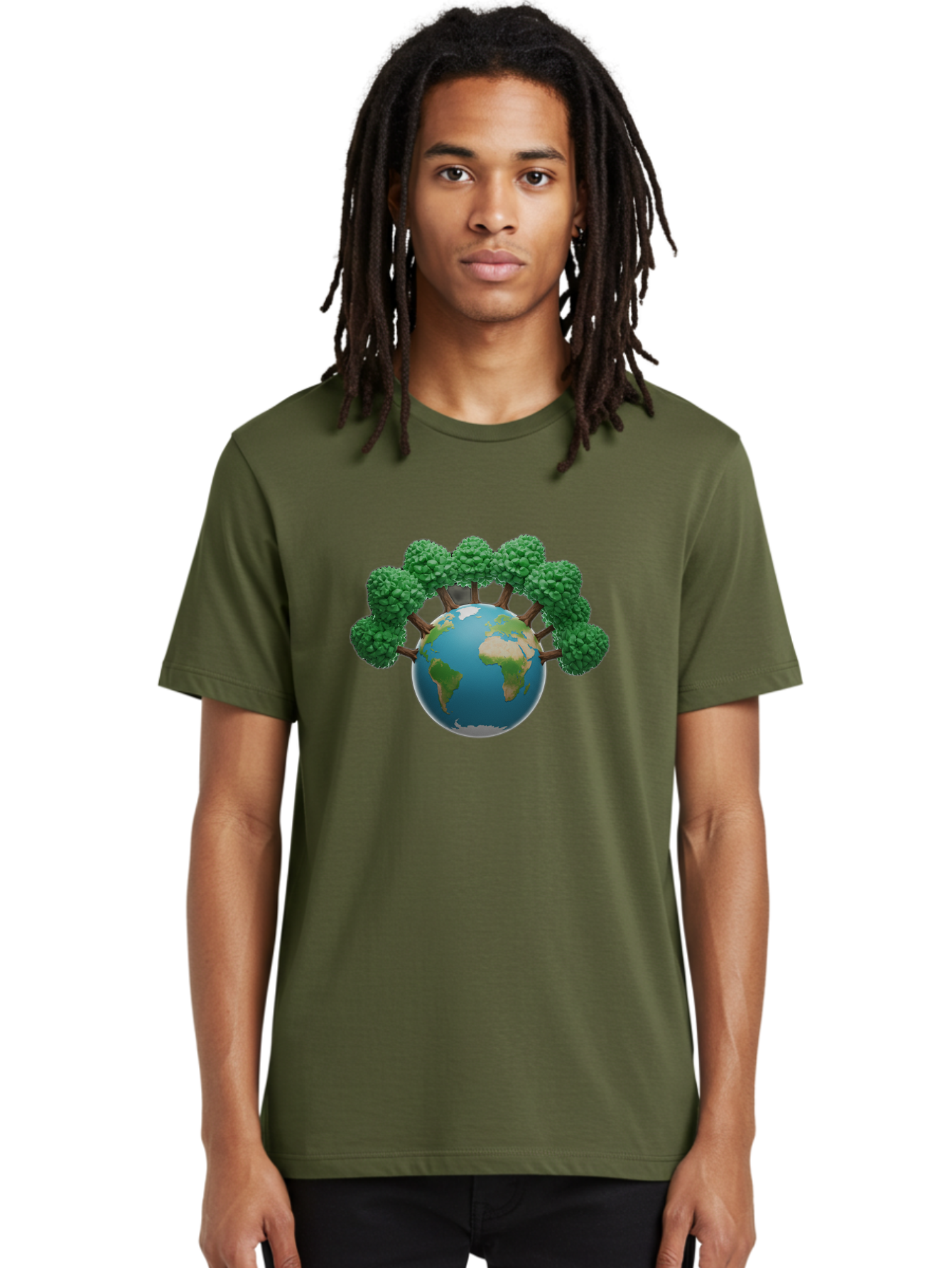 Globe-With-Trees Men'S Graphic Tee, 100% Cotton, Comfortable Casual Summer Wear, Machine Washable, Globe With Trees, Earth Illustration, Virus Concept, Environmental Awareness, Eco Friendly, Tree Hugging Earth, Coronavirus, Global Unity, Baa761