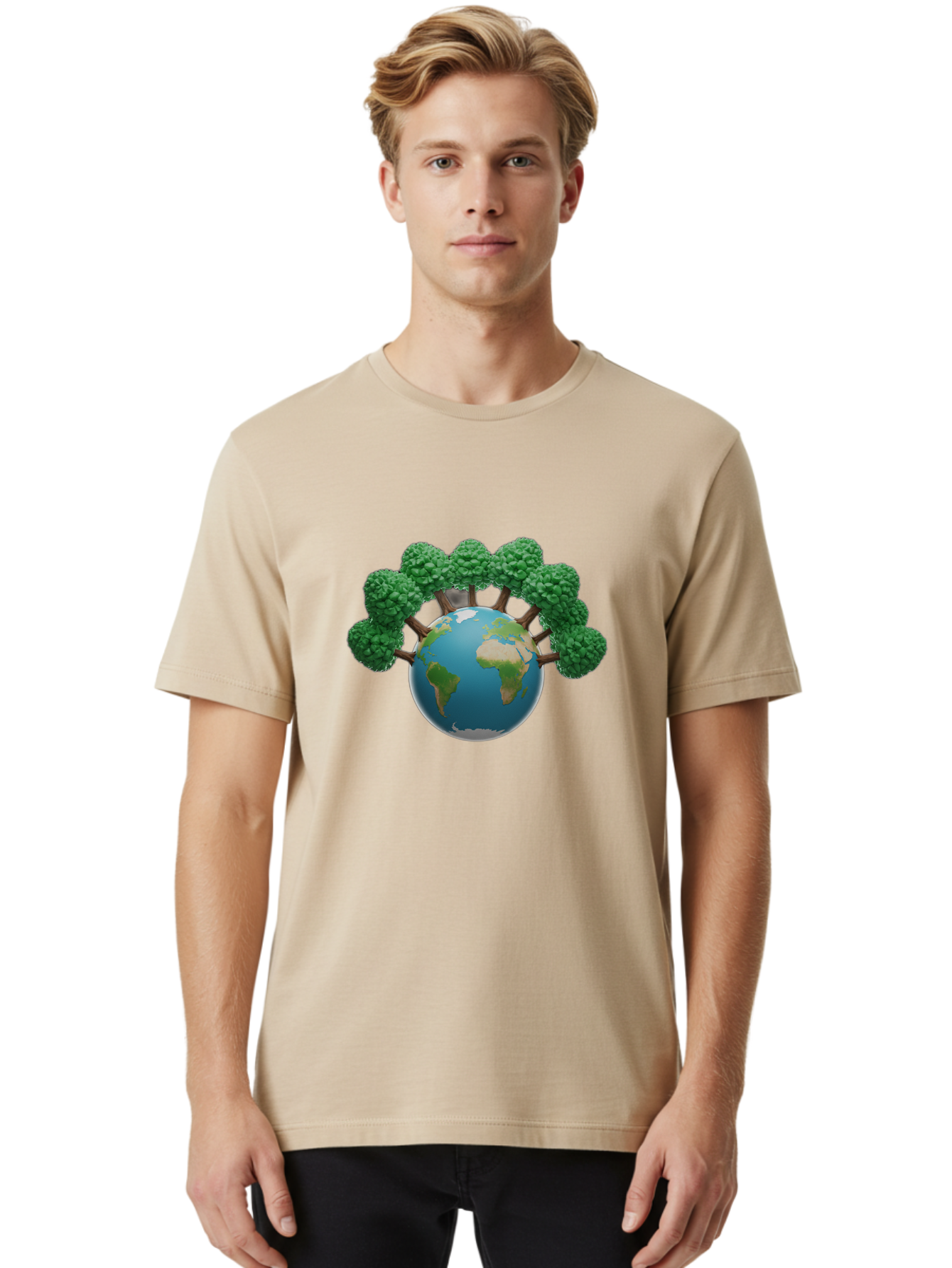 Globe-With-Trees Men'S Graphic Tee, 100% Cotton, Comfortable Casual Summer Wear, Machine Washable, Globe With Trees, Earth Illustration, Virus Concept, Environmental Awareness, Eco Friendly, Tree Hugging Earth, Coronavirus, Global Unity, Baa761