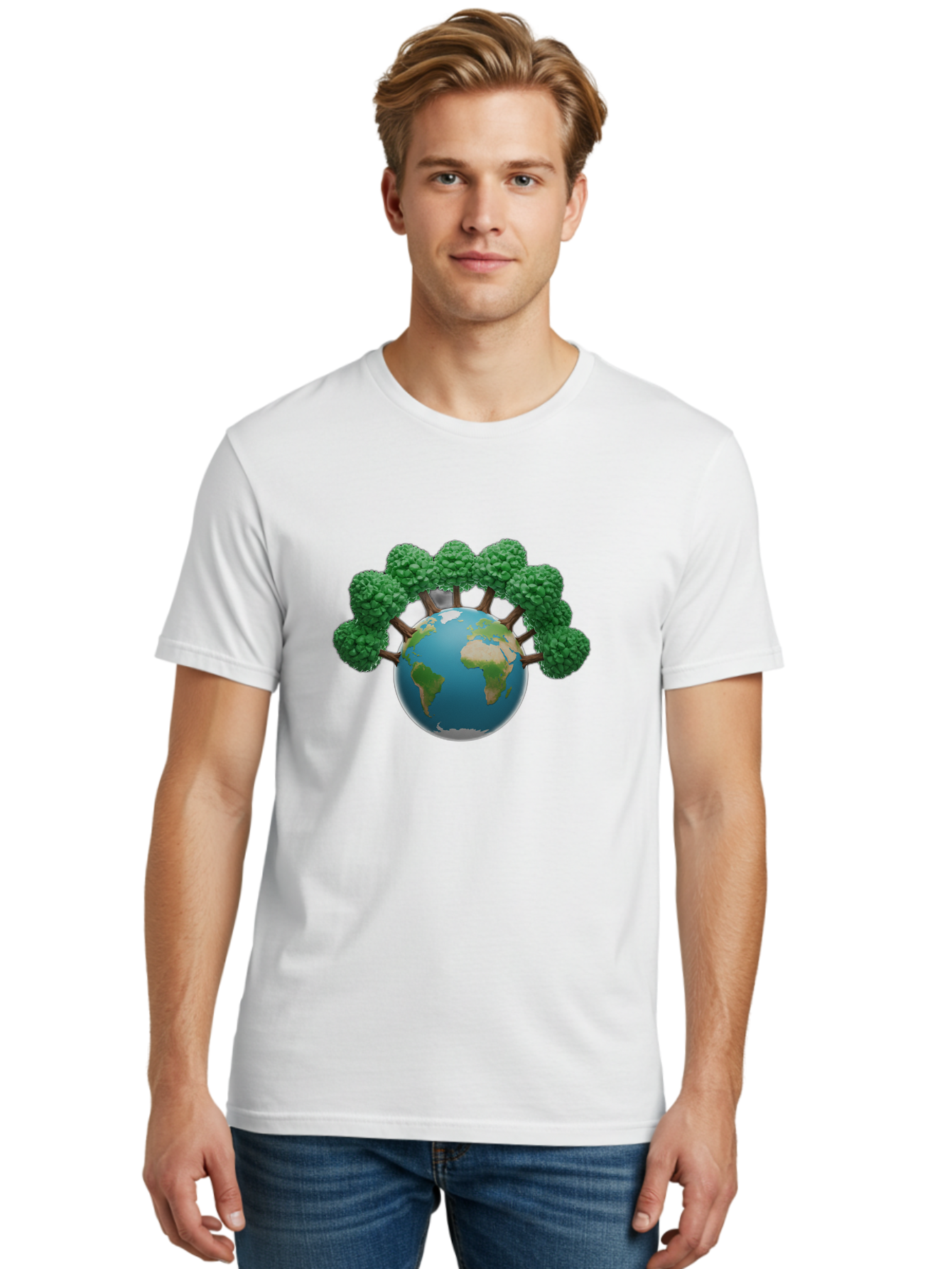 Globe-With-Trees Men'S Graphic Tee, 100% Cotton, Comfortable Casual Summer Wear, Machine Washable, Globe With Trees, Earth Illustration, Virus Concept, Environmental Awareness, Eco Friendly, Tree Hugging Earth, Coronavirus, Global Unity, Baa761