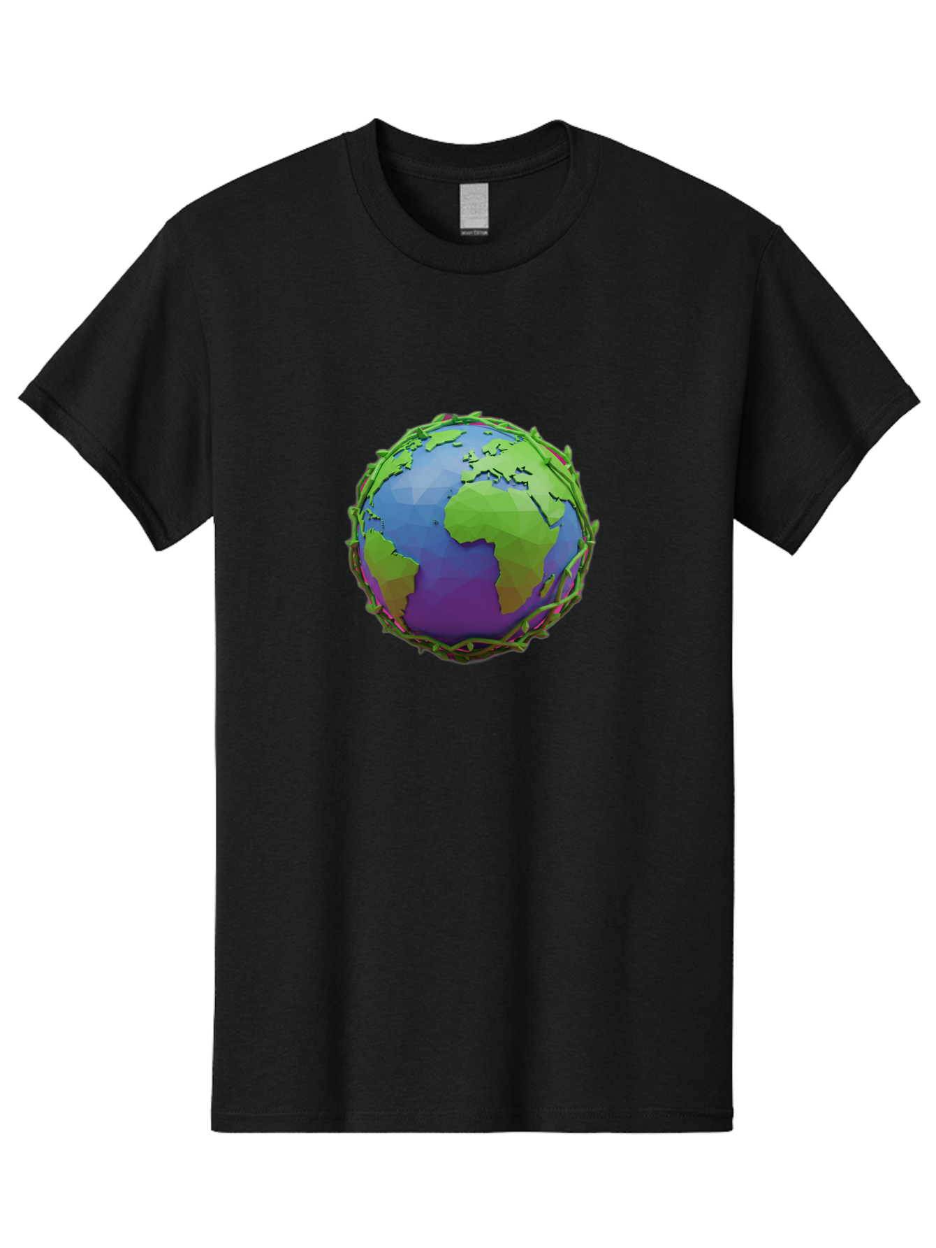 Globe-Wrapped-In-Chains Men'S Graphic Tee, 100% Cotton, Comfortable Casual Summer Wear, Machine Washable, 3D Globe, Chain-Like Vines Wrapping, Global Unity, Earthy Tones, Eco-Friendly Theme, Environmental Awareness, Natural Elements Baa763