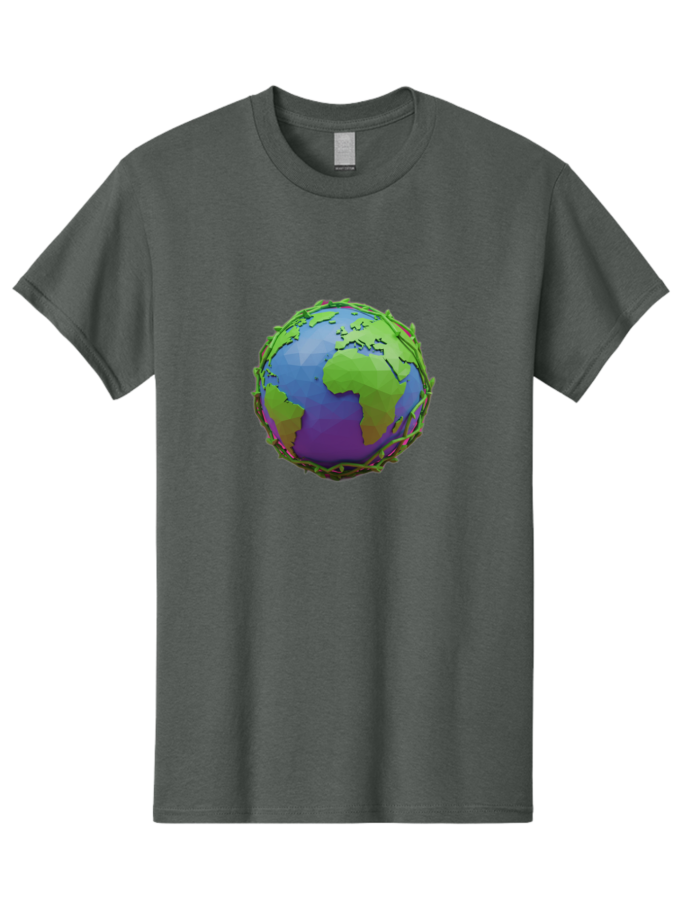 Globe-Wrapped-In-Chains Men'S Graphic Tee, 100% Cotton, Comfortable Casual Summer Wear, Machine Washable, 3D Globe, Chain-Like Vines Wrapping, Global Unity, Earthy Tones, Eco-Friendly Theme, Environmental Awareness, Natural Elements Baa763