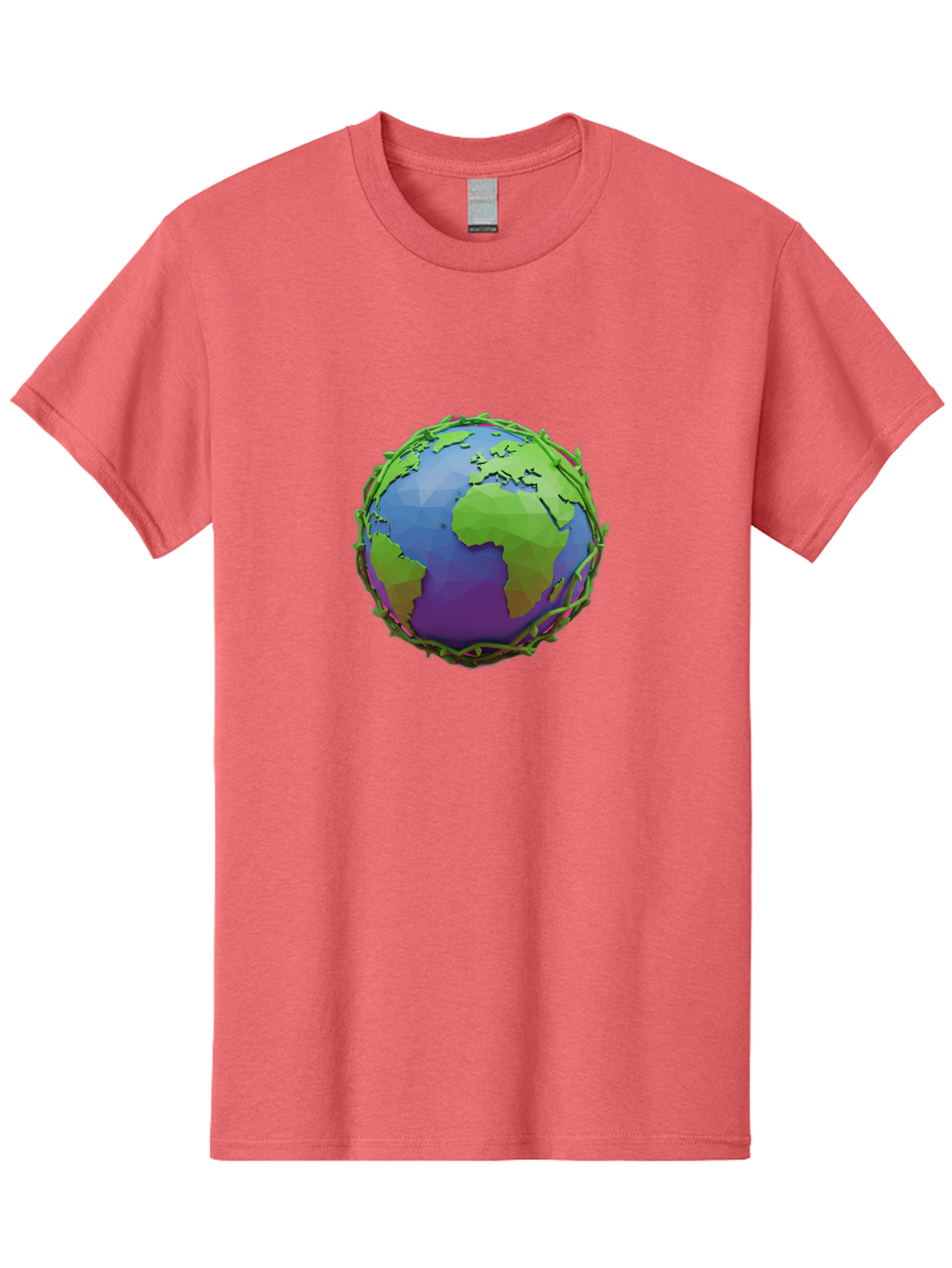 Globe-Wrapped-In-Chains Men'S Graphic Tee, 100% Cotton, Comfortable Casual Summer Wear, Machine Washable, 3D Globe, Chain-Like Vines Wrapping, Global Unity, Earthy Tones, Eco-Friendly Theme, Environmental Awareness, Natural Elements Baa763