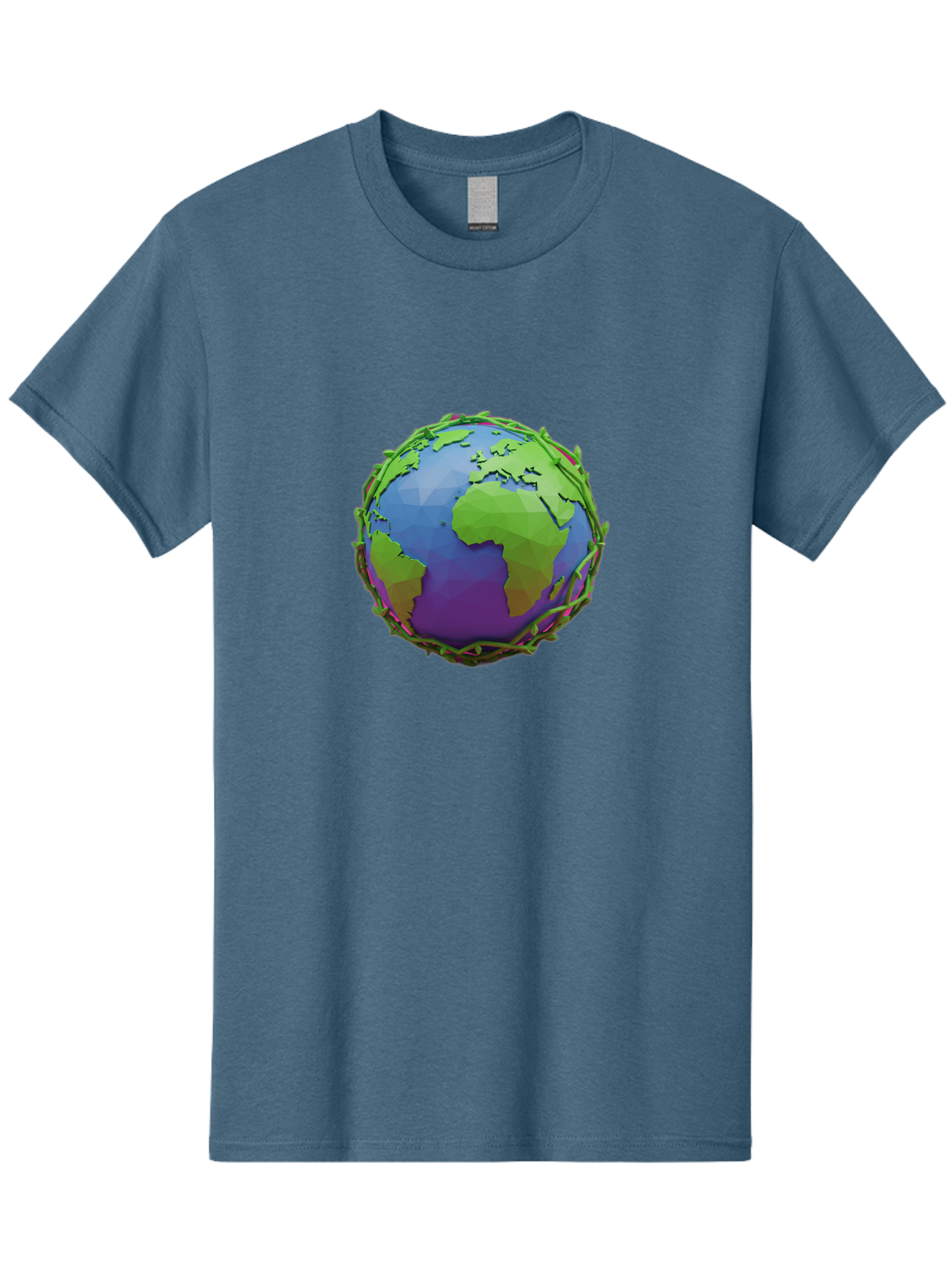 Globe-Wrapped-In-Chains Men'S Graphic Tee, 100% Cotton, Comfortable Casual Summer Wear, Machine Washable, 3D Globe, Chain-Like Vines Wrapping, Global Unity, Earthy Tones, Eco-Friendly Theme, Environmental Awareness, Natural Elements Baa763
