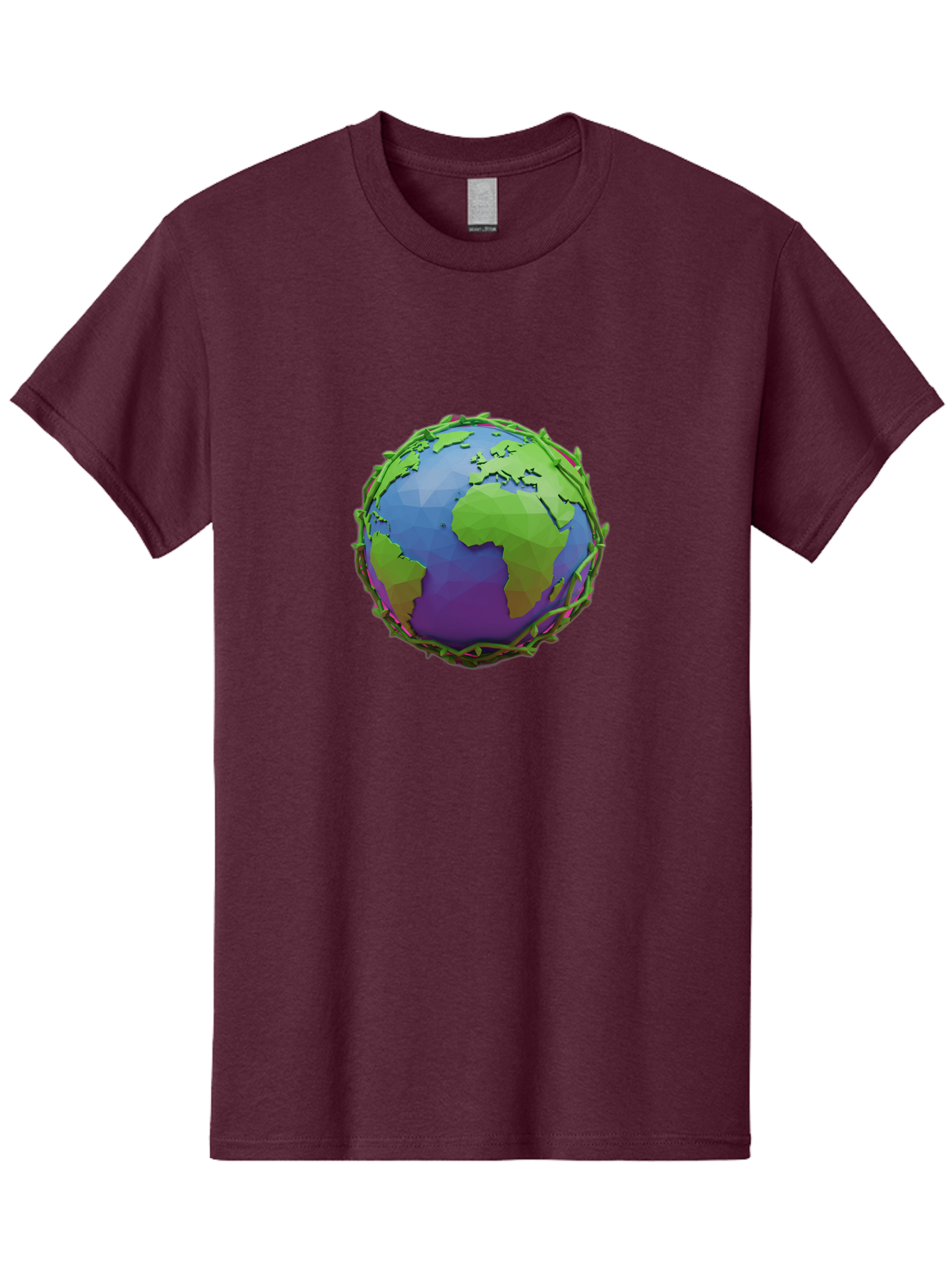 Globe-Wrapped-In-Chains Men'S Graphic Tee, 100% Cotton, Comfortable Casual Summer Wear, Machine Washable, 3D Globe, Chain-Like Vines Wrapping, Global Unity, Earthy Tones, Eco-Friendly Theme, Environmental Awareness, Natural Elements Baa763