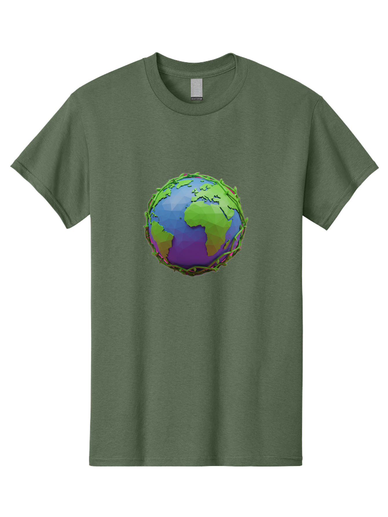 Globe-Wrapped-In-Chains Men'S Graphic Tee, 100% Cotton, Comfortable Casual Summer Wear, Machine Washable, 3D Globe, Chain-Like Vines Wrapping, Global Unity, Earthy Tones, Eco-Friendly Theme, Environmental Awareness, Natural Elements Baa763