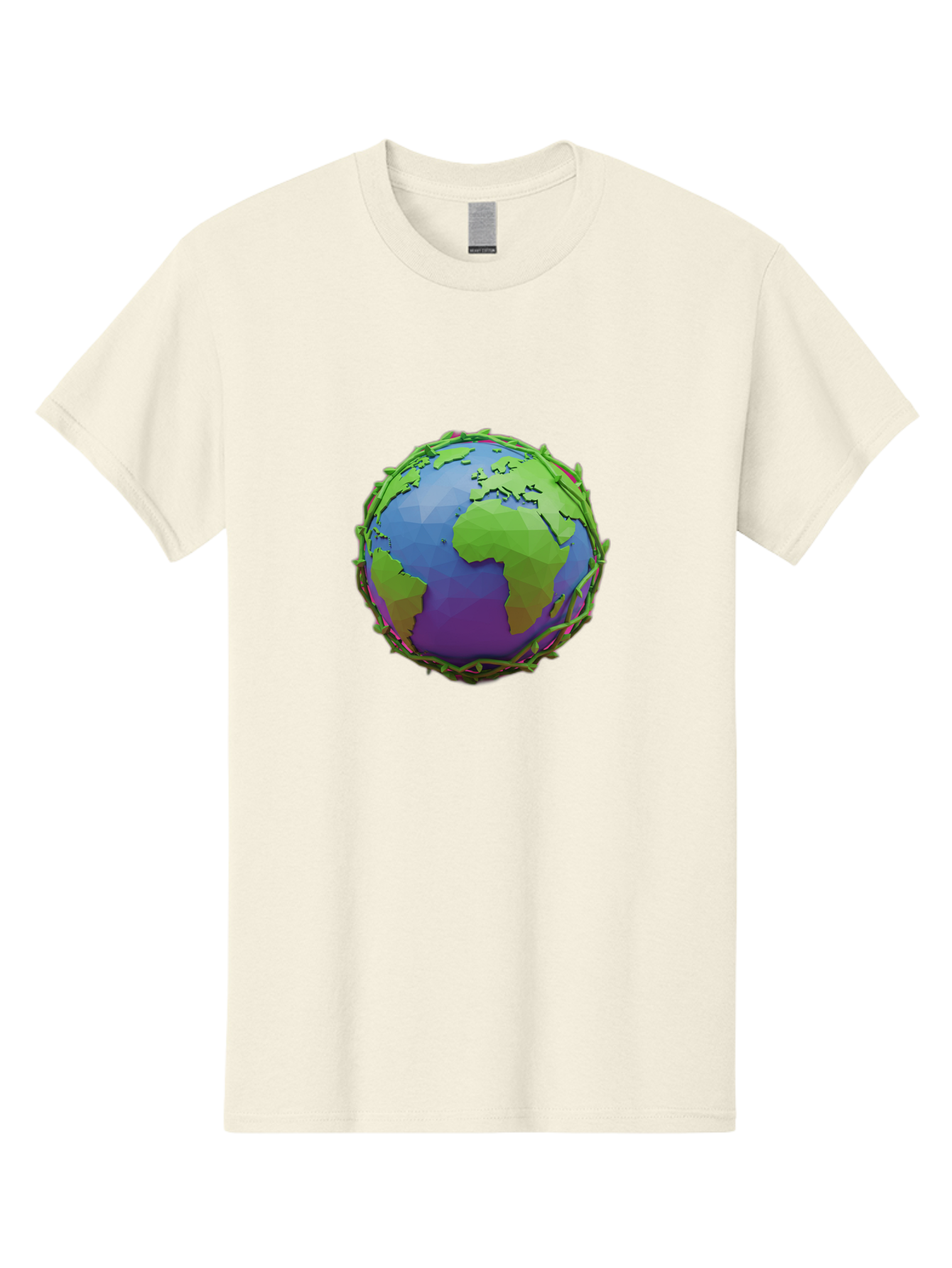 Globe-Wrapped-In-Chains Men'S Graphic Tee, 100% Cotton, Comfortable Casual Summer Wear, Machine Washable, 3D Globe, Chain-Like Vines Wrapping, Global Unity, Earthy Tones, Eco-Friendly Theme, Environmental Awareness, Natural Elements Baa763