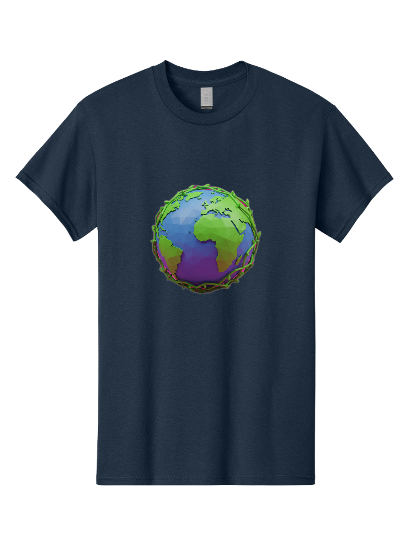 Globe-Wrapped-In-Chains Men'S Graphic Tee, 100% Cotton, Comfortable Casual Summer Wear, Machine Washable, 3D Globe, Chain-Like Vines Wrapping, Global Unity, Earthy Tones, Eco-Friendly Theme, Environmental Awareness, Natural Elements Baa763