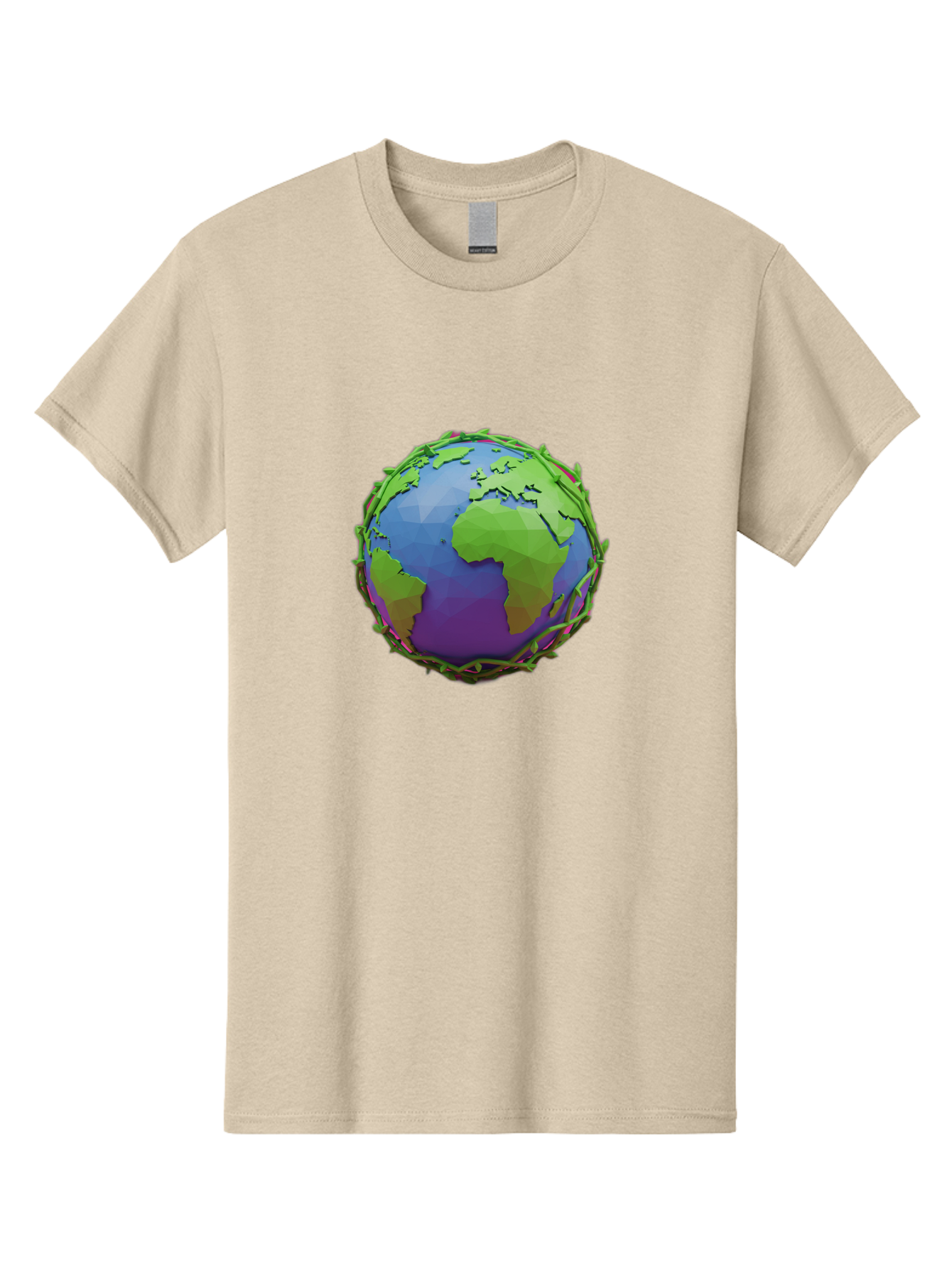 Globe-Wrapped-In-Chains Men'S Graphic Tee, 100% Cotton, Comfortable Casual Summer Wear, Machine Washable, 3D Globe, Chain-Like Vines Wrapping, Global Unity, Earthy Tones, Eco-Friendly Theme, Environmental Awareness, Natural Elements Baa763