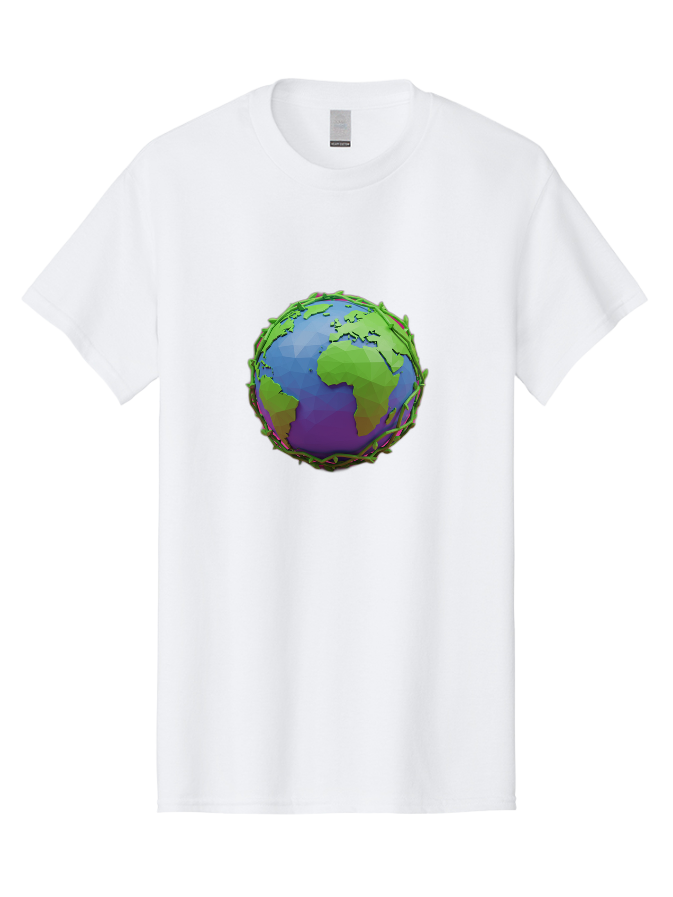 Globe-Wrapped-In-Chains Men'S Graphic Tee, 100% Cotton, Comfortable Casual Summer Wear, Machine Washable, 3D Globe, Chain-Like Vines Wrapping, Global Unity, Earthy Tones, Eco-Friendly Theme, Environmental Awareness, Natural Elements Baa763