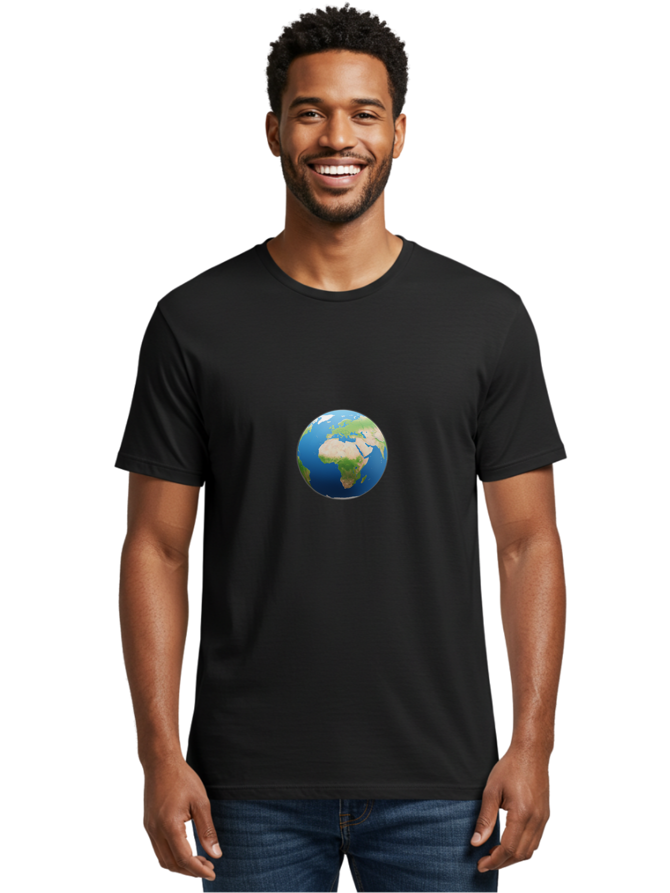 Globe Men'S Graphic Tee, 100% Cotton, Comfortable Casual Summer Wear, Machine Washable, Globe Showing Africa And Europe, World Map, Global View, International Geography, Planet Earth, Blue Oceans, Green Landmasses, 3D Rendering, Baa764