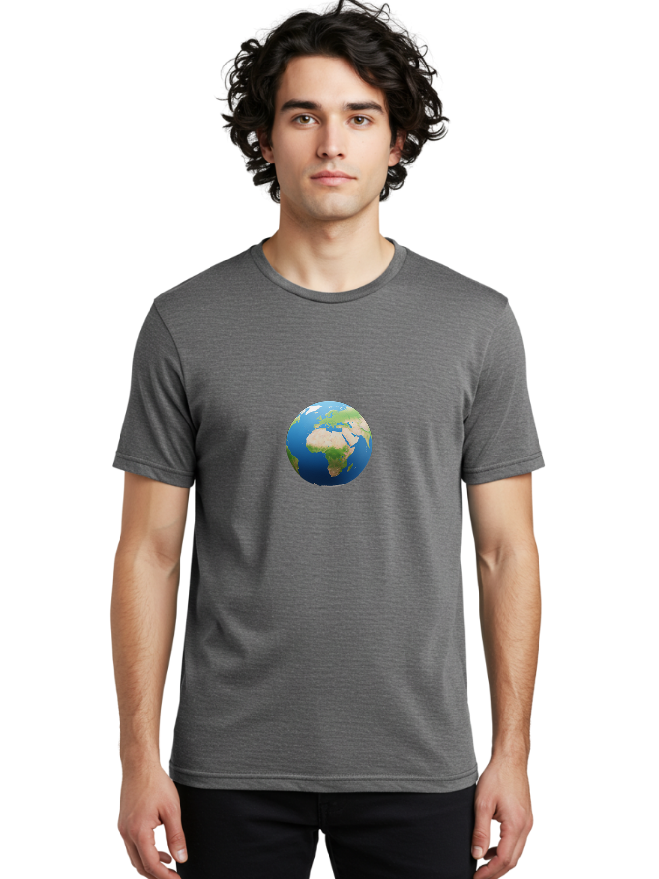 Globe Men'S Graphic Tee, 100% Cotton, Comfortable Casual Summer Wear, Machine Washable, Globe Showing Africa And Europe, World Map, Global View, International Geography, Planet Earth, Blue Oceans, Green Landmasses, 3D Rendering, Baa764