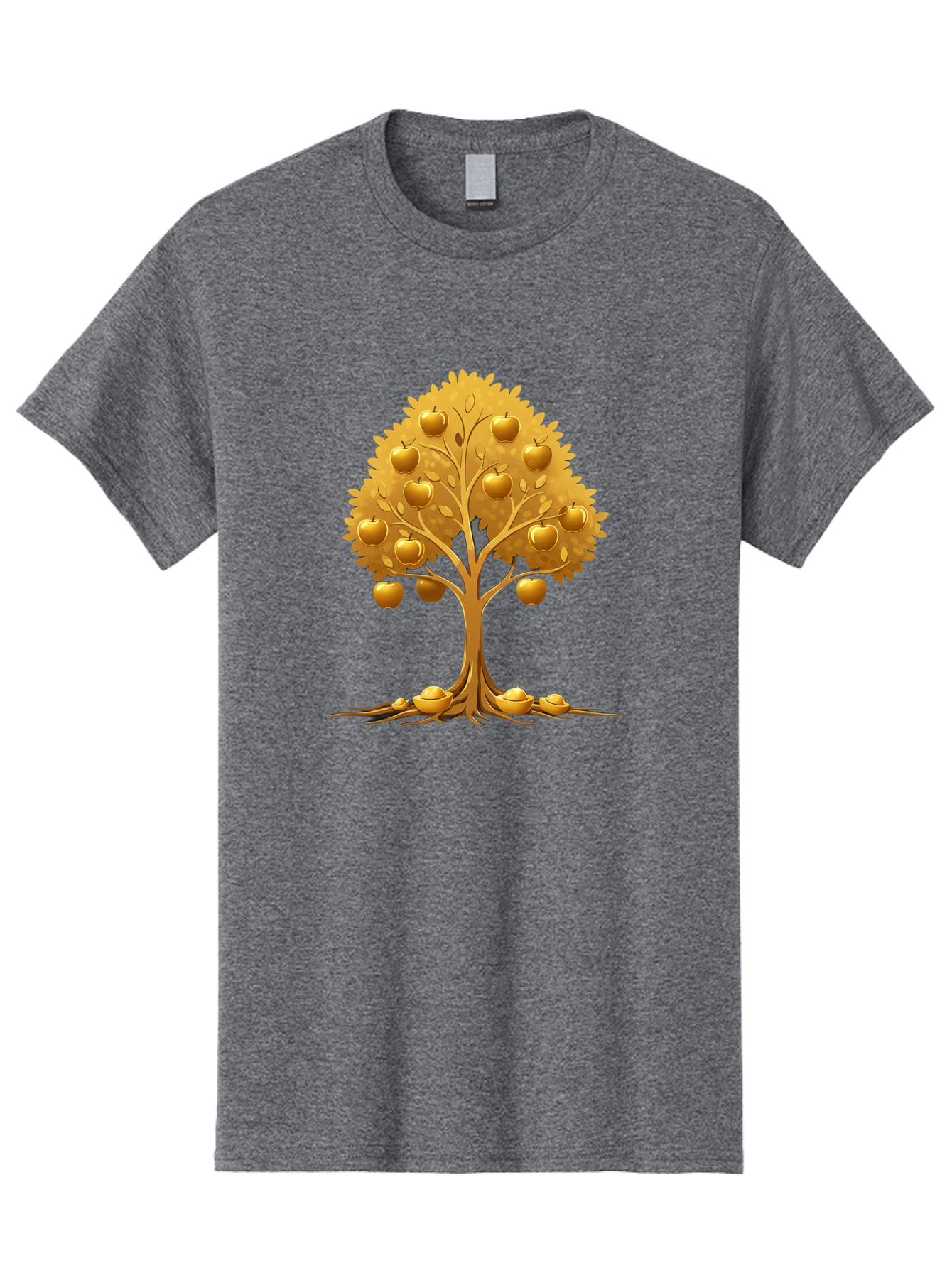 Golden-Apple-Tree Men'S Graphic Tee, 100% Cotton, Comfortable Casual Summer Wear, Machine Washable, Golden Apple Tree, Fruiting Tree, Lush Foliage, Abundant Harvest, Tree Roots, Golden Apples, Autumnal Theme, Symbol Of Prosperity Baa766