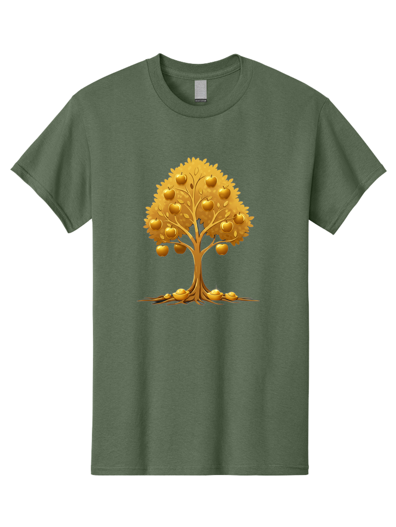 Golden-Apple-Tree Men'S Graphic Tee, 100% Cotton, Comfortable Casual Summer Wear, Machine Washable, Golden Apple Tree, Fruiting Tree, Lush Foliage, Abundant Harvest, Tree Roots, Golden Apples, Autumnal Theme, Symbol Of Prosperity Baa766