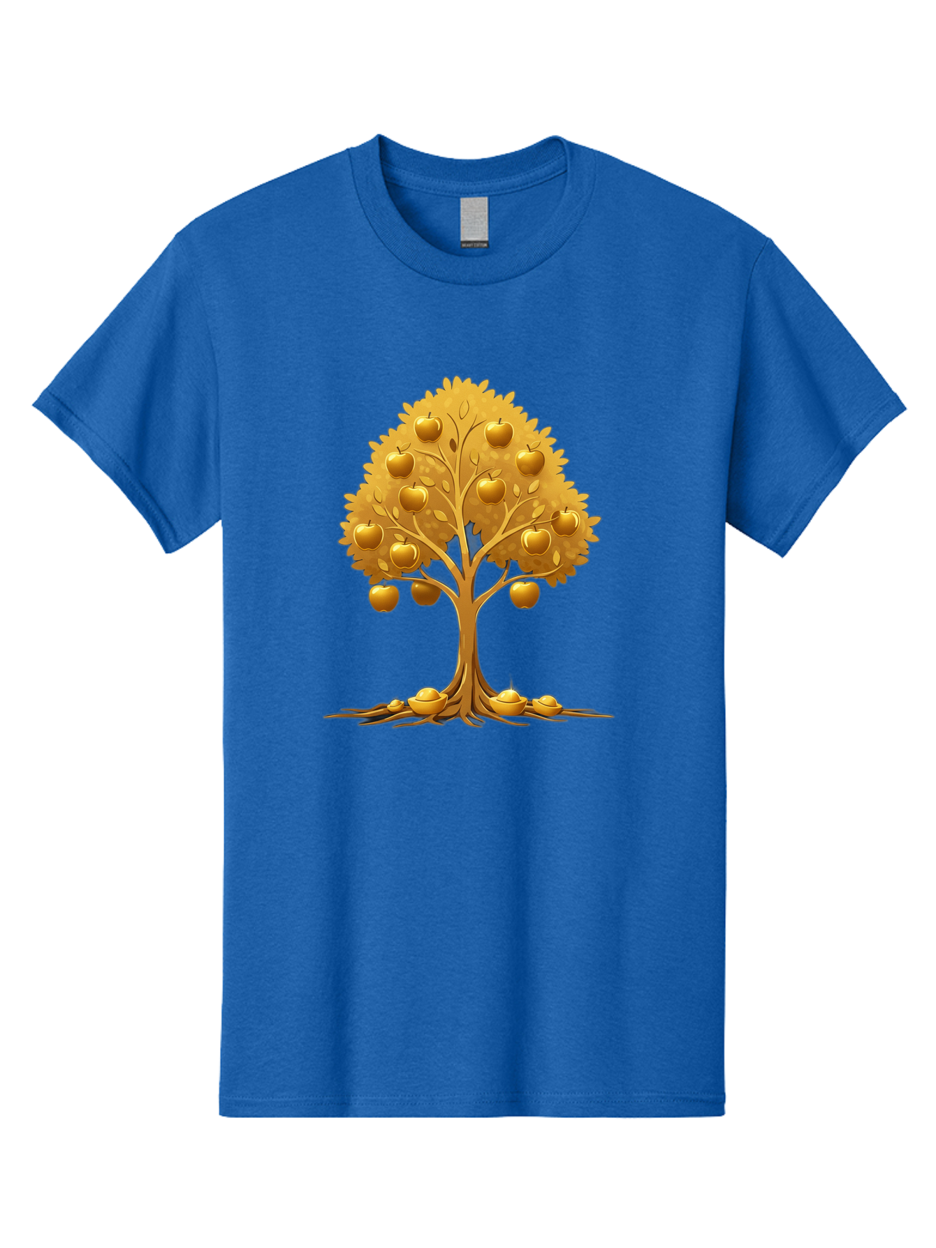 Golden-Apple-Tree Men'S Graphic Tee, 100% Cotton, Comfortable Casual Summer Wear, Machine Washable, Golden Apple Tree, Fruiting Tree, Lush Foliage, Abundant Harvest, Tree Roots, Golden Apples, Autumnal Theme, Symbol Of Prosperity Baa766