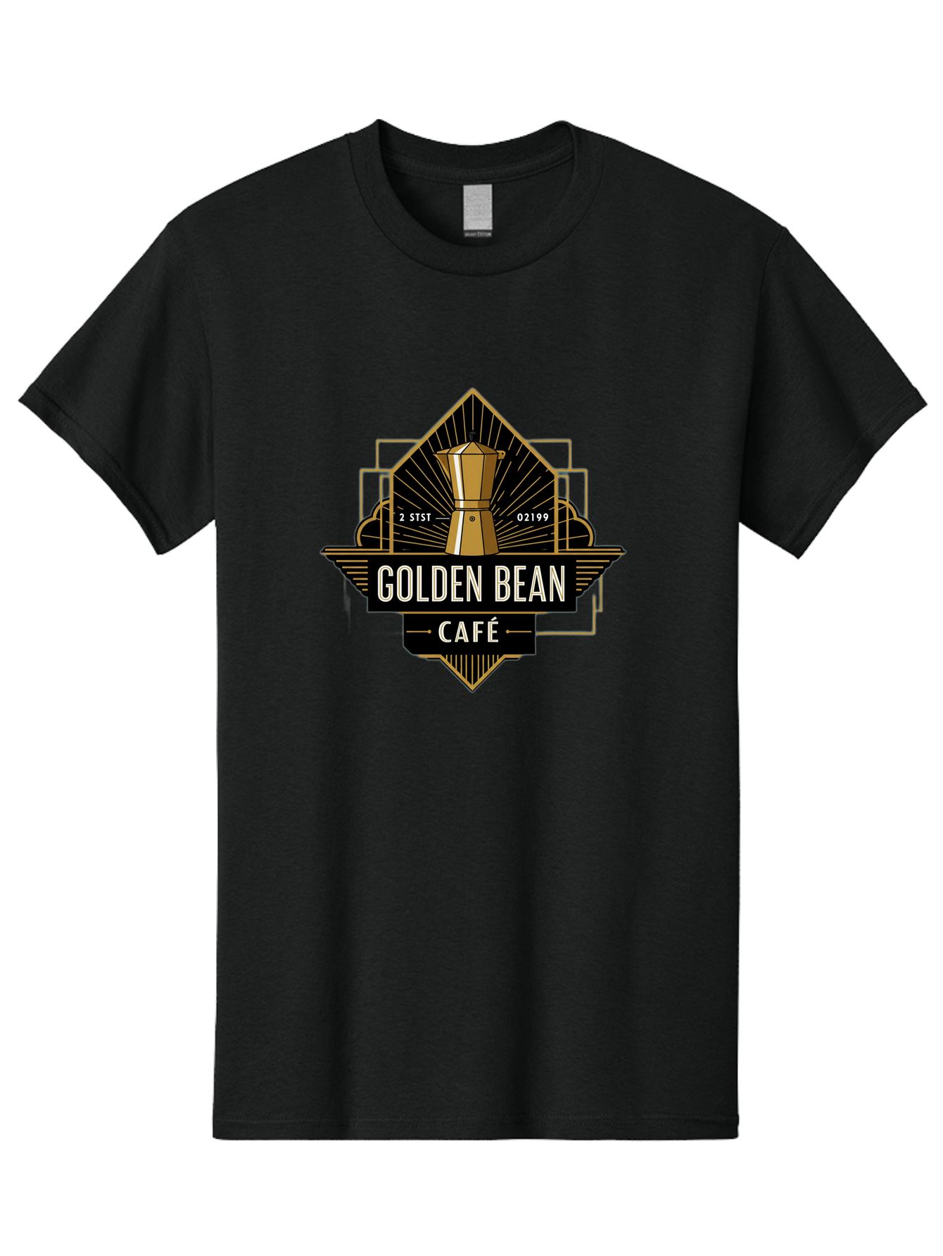 Golden-Bean-Cafe Men'S Graphic Tee, 100% Cotton, Comfortable Casual Summer Wear, Machine Washable, Coffee Shop Logo, Coffee Bean, Cafe Branding, Gold Accents, Art Deco Style, Vintage Flair, Coffee Culture, Cafe Experience, Specialty Coffee Baa767