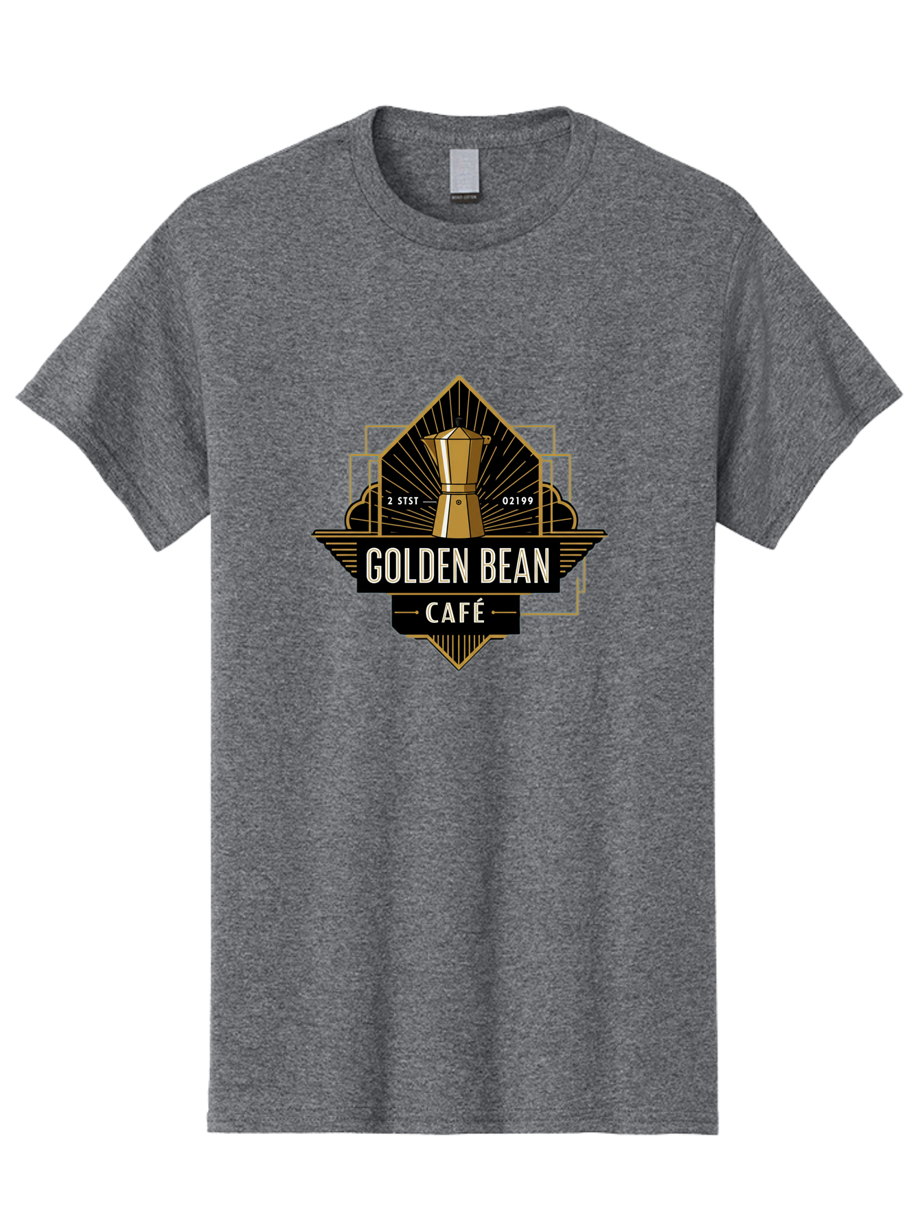 Golden-Bean-Cafe Men'S Graphic Tee, 100% Cotton, Comfortable Casual Summer Wear, Machine Washable, Coffee Shop Logo, Coffee Bean, Cafe Branding, Gold Accents, Art Deco Style, Vintage Flair, Coffee Culture, Cafe Experience, Specialty Coffee Baa767