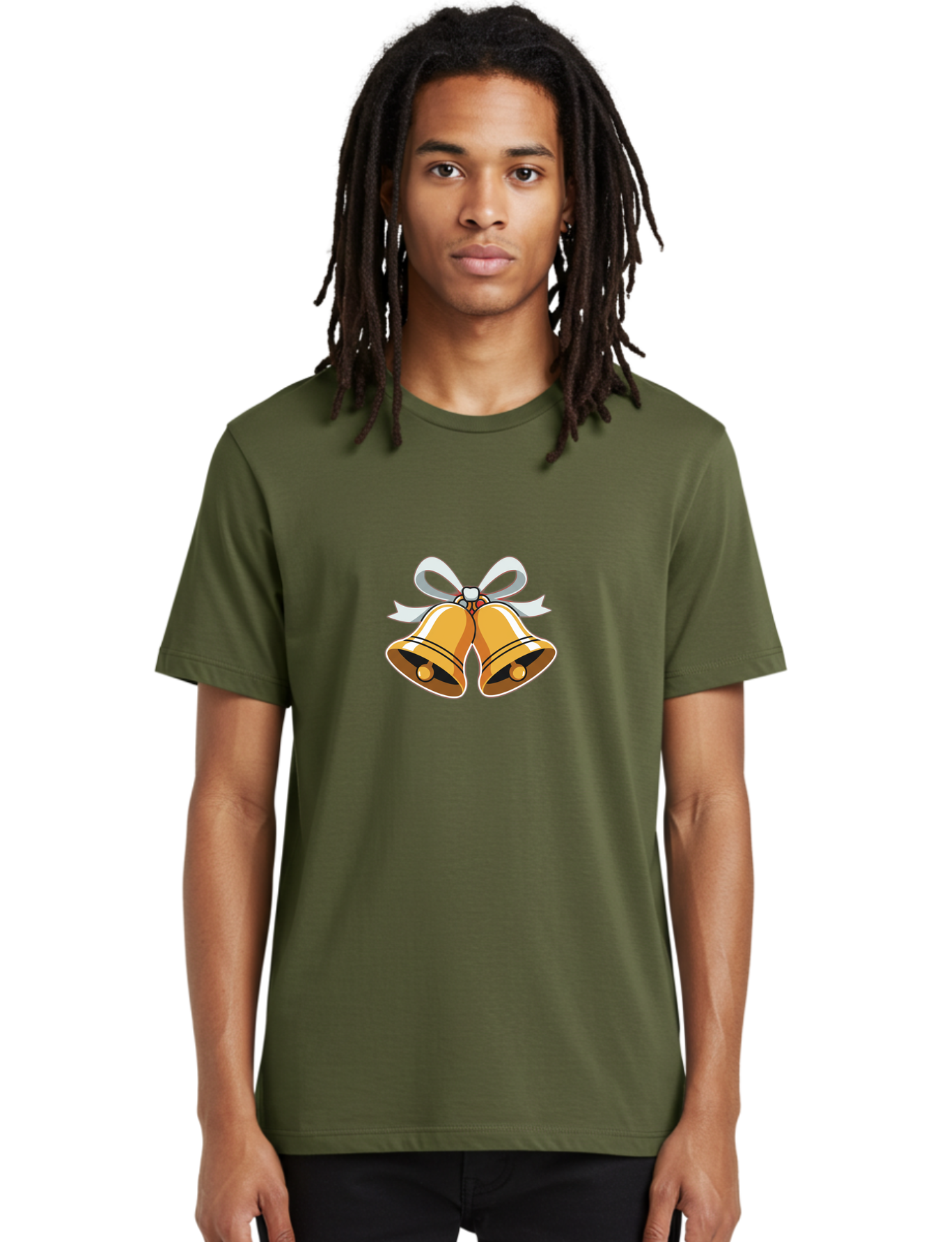 Golden-Bells-1 Men'S Graphic Tee, 100% Cotton, Comfortable Casual Summer Wear, Machine Washable, Golden Christmas Bells, Festive Decoration, Holiday Symbols, Shiny Bells, White Ribbon, Christmas Theme, Festive Atmosphere, Holiday Cheer, Baa768