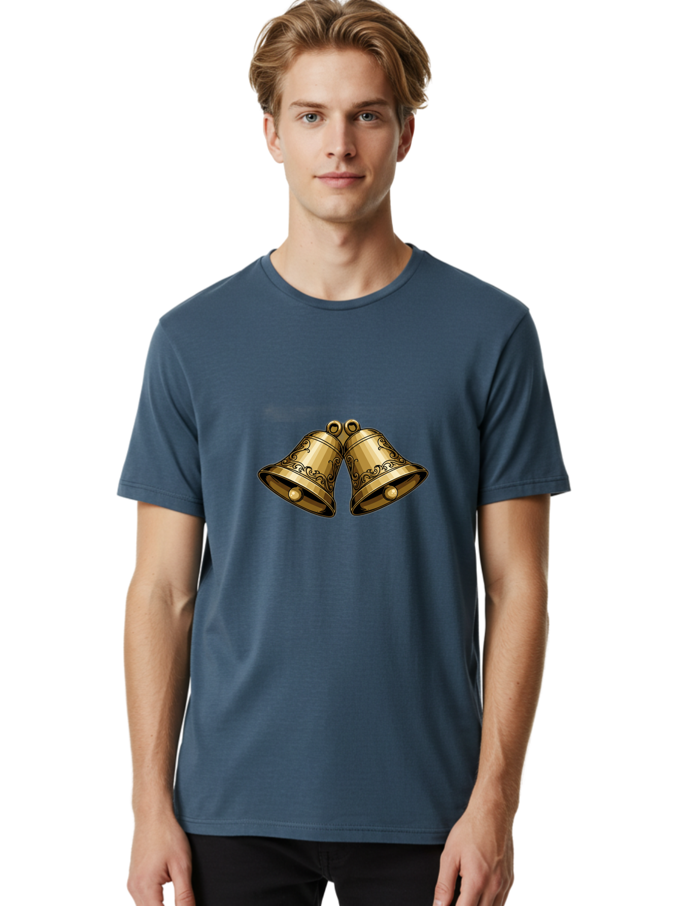 Golden-Bells-2 Men'S Graphic Tee, 100% Cotton, Comfortable Casual Summer Wear, Machine Washable, Golden Bells, Decorative Bells, Ornate Design, Festive Decor, Holiday Decorations, Vintage Style, Luxurious Feel, Celebratory Atmosphere Baa769