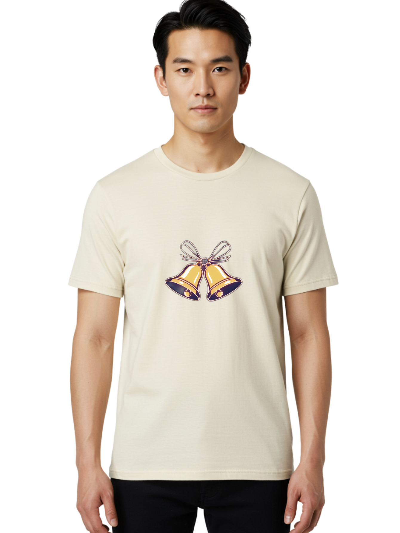 Golden-Bells-3 Men'S Graphic Tee, 100% Cotton, Comfortable Casual Summer Wear, Machine Washable, Christmas Bells, Golden Bells, Festive Decor, Holiday Decorations, Christmas Ornaments, Festive Atmosphere, Winter Wonderland, Seasonal Greetings Baa770