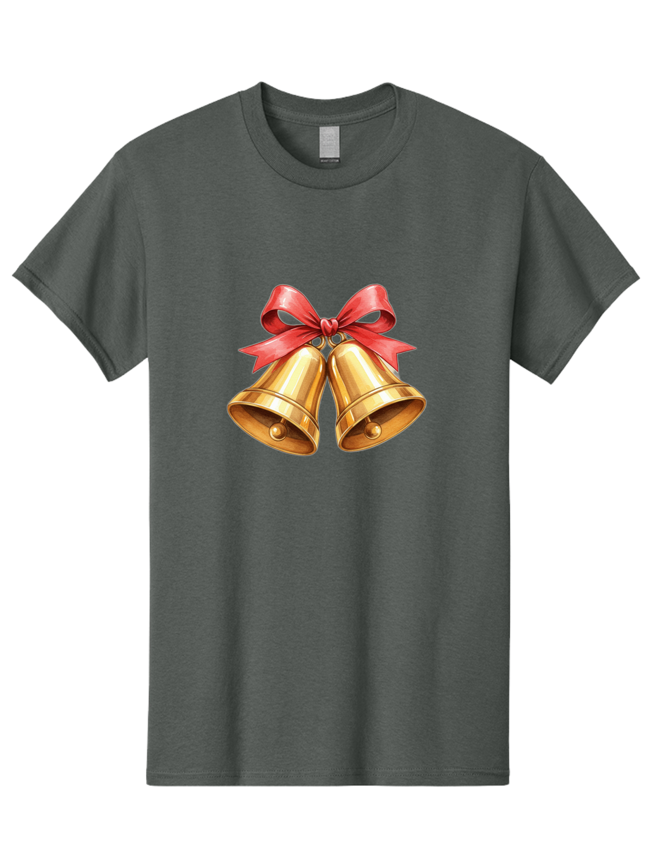 Golden-Bells-4 Men'S Graphic Tee, 100% Cotton, Comfortable Casual Summer Wear, Machine Washable, Golden Bells, Red Ribbon, Festive Decoration, Christmas Bells, Holiday Decor, Shiny Bells Baa771