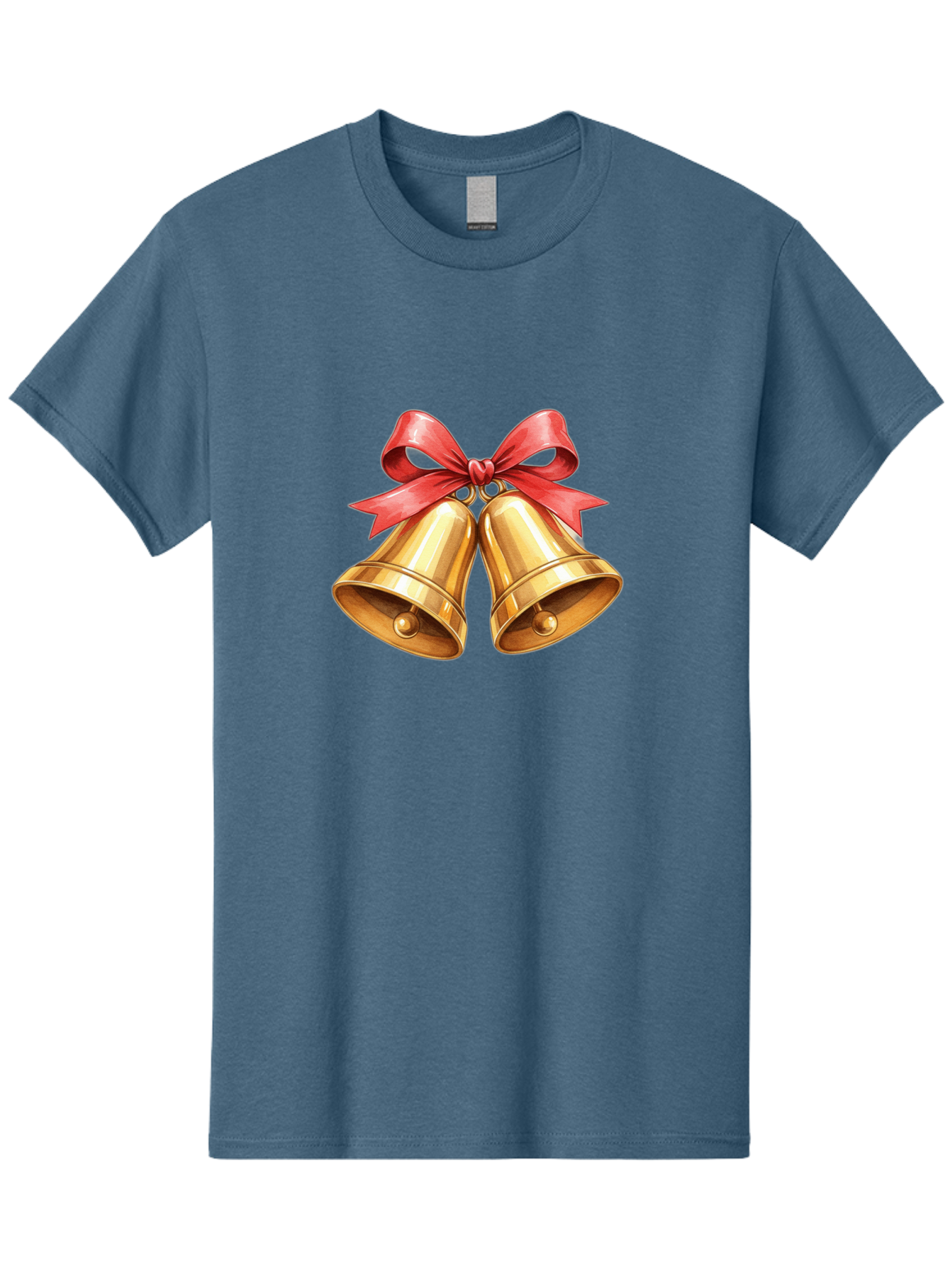 Golden-Bells-4 Men'S Graphic Tee, 100% Cotton, Comfortable Casual Summer Wear, Machine Washable, Golden Bells, Red Ribbon, Festive Decoration, Christmas Bells, Holiday Decor, Shiny Bells Baa771