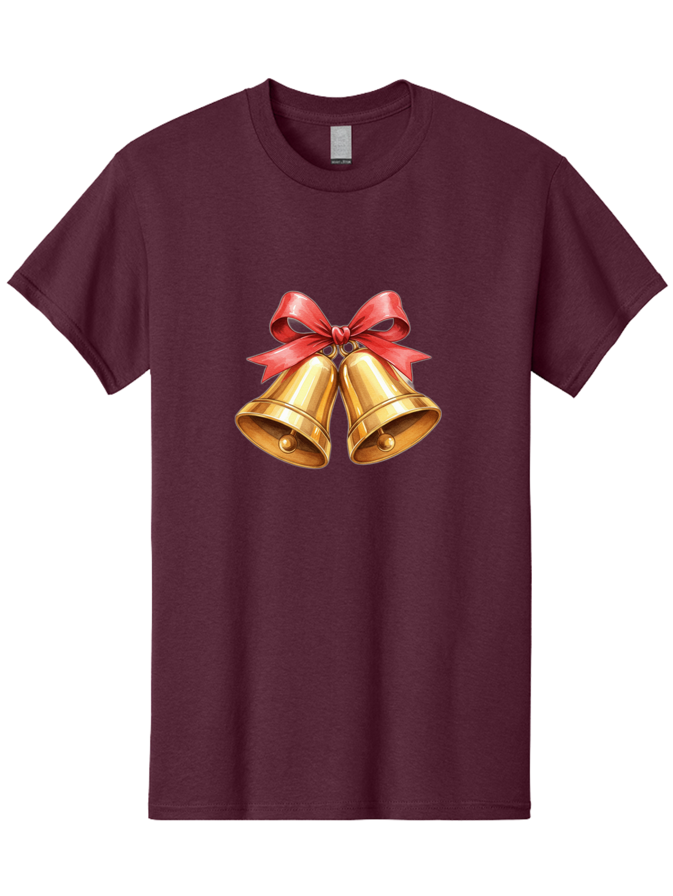 Golden-Bells-4 Men'S Graphic Tee, 100% Cotton, Comfortable Casual Summer Wear, Machine Washable, Golden Bells, Red Ribbon, Festive Decoration, Christmas Bells, Holiday Decor, Shiny Bells Baa771