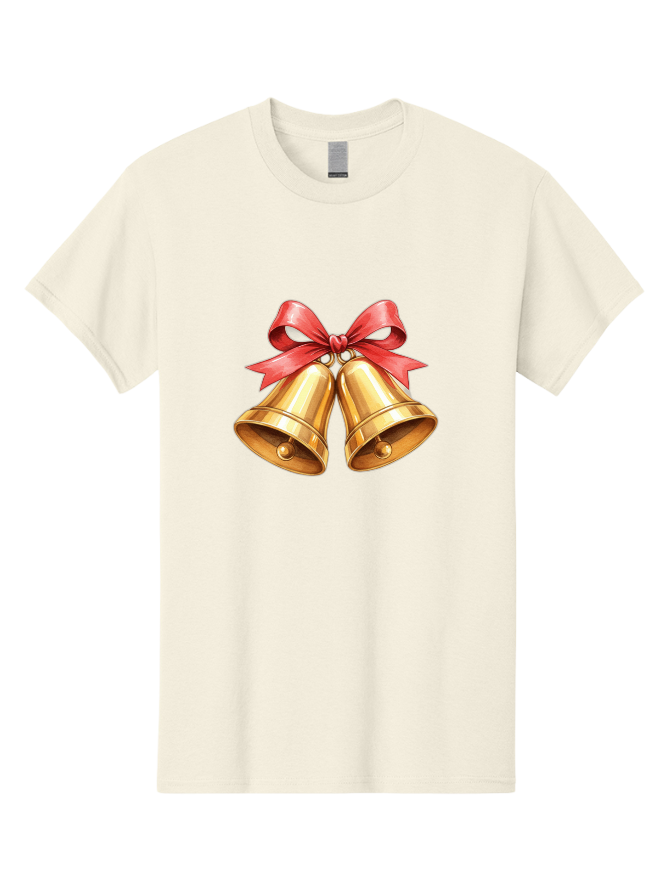 Golden-Bells-4 Men'S Graphic Tee, 100% Cotton, Comfortable Casual Summer Wear, Machine Washable, Golden Bells, Red Ribbon, Festive Decoration, Christmas Bells, Holiday Decor, Shiny Bells Baa771