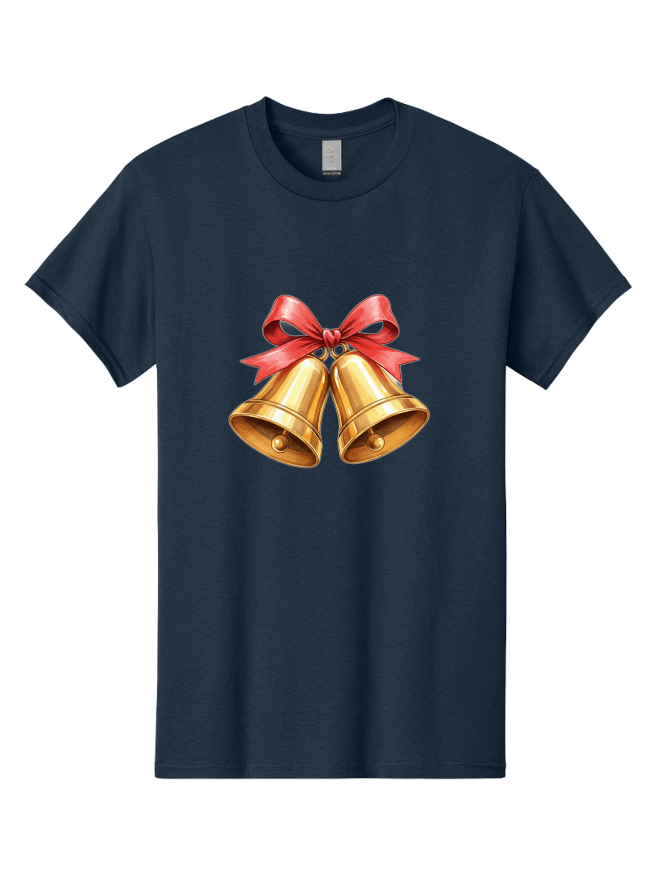 Golden-Bells-4 Men'S Graphic Tee, 100% Cotton, Comfortable Casual Summer Wear, Machine Washable, Golden Bells, Red Ribbon, Festive Decoration, Christmas Bells, Holiday Decor, Shiny Bells Baa771