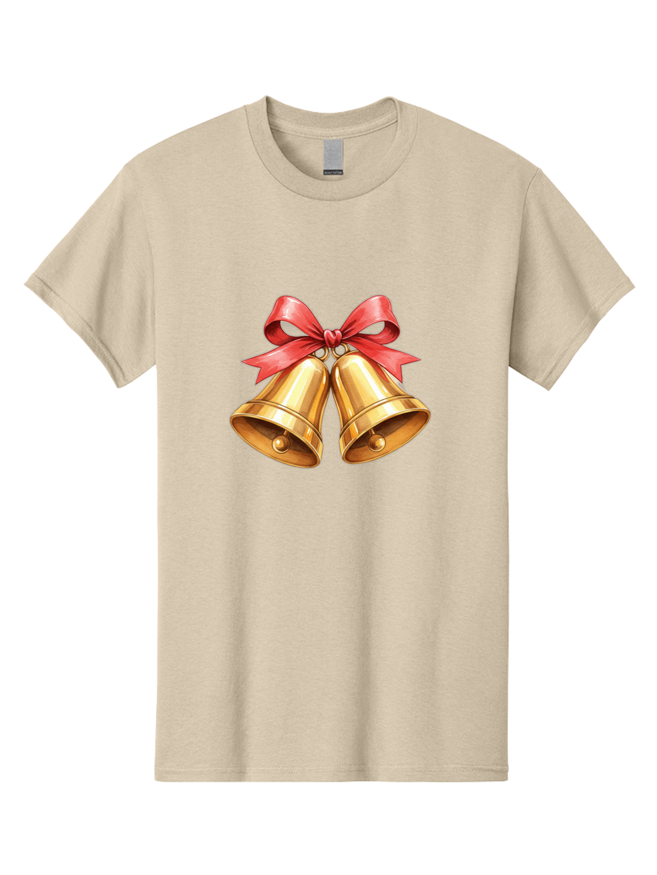 Golden-Bells-4 Men'S Graphic Tee, 100% Cotton, Comfortable Casual Summer Wear, Machine Washable, Golden Bells, Red Ribbon, Festive Decoration, Christmas Bells, Holiday Decor, Shiny Bells Baa771