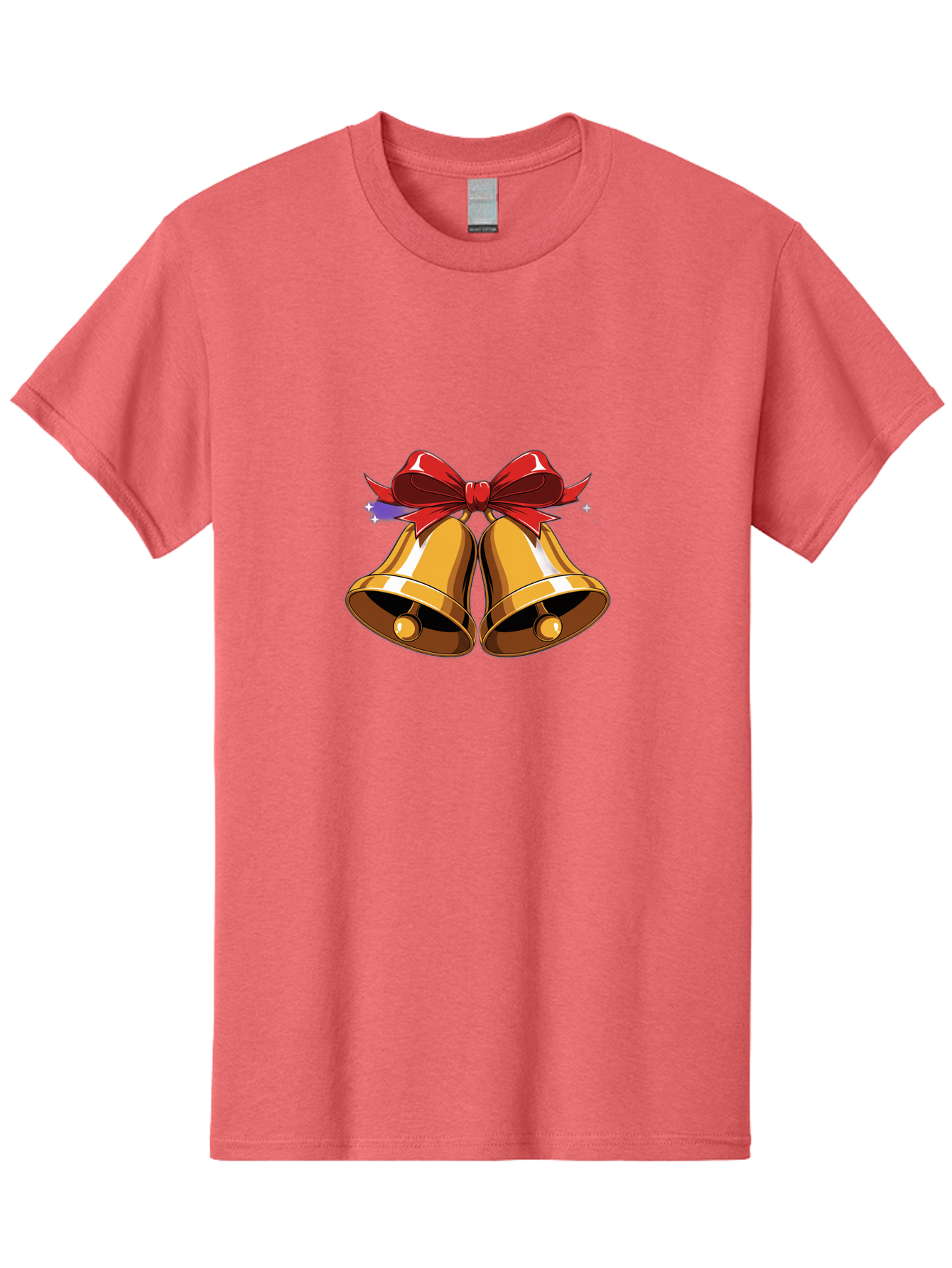 Golden-Bells-With-Red-Bow Men'S Graphic Tee, 100% Cotton, Comfortable Casual Summer Wear, Machine Washable, Golden Bells, Red Bow, Festive Decorations, Holiday Cheer, Jingling Sound, Christmas Theme, Shiny Bells, Celebratory Atmosphere, Baa772