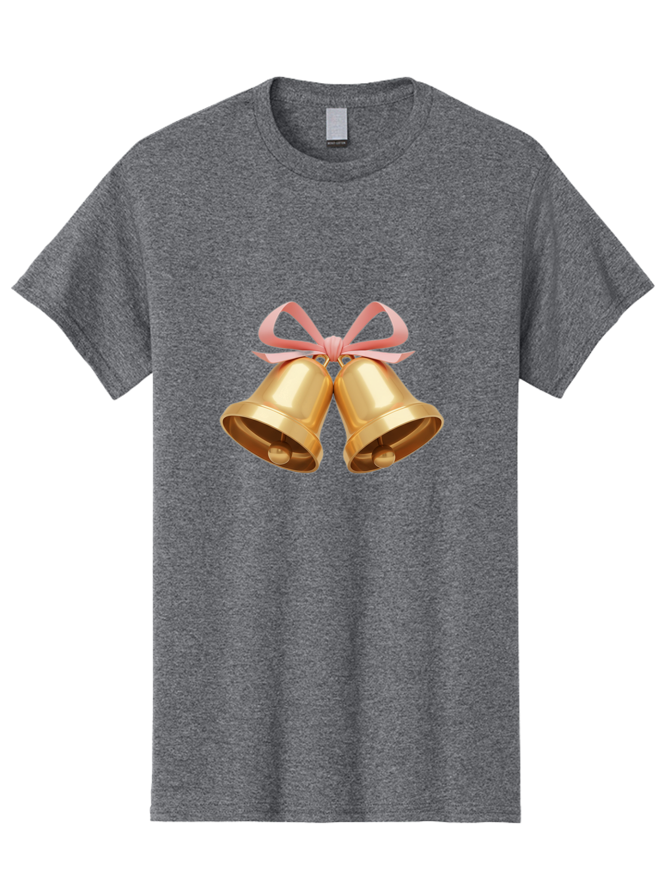 Golden-Bells Men'S Graphic Tee, 100% Cotton, Comfortable Casual Summer Wear, Machine Washable, Golden Bells, Pink Ribbon, Festive Decor, Holiday Decorations, Christmas Ornaments, Shiny Bells, Celebratory Symbols, Elegant Gift Wrapping Baa773
