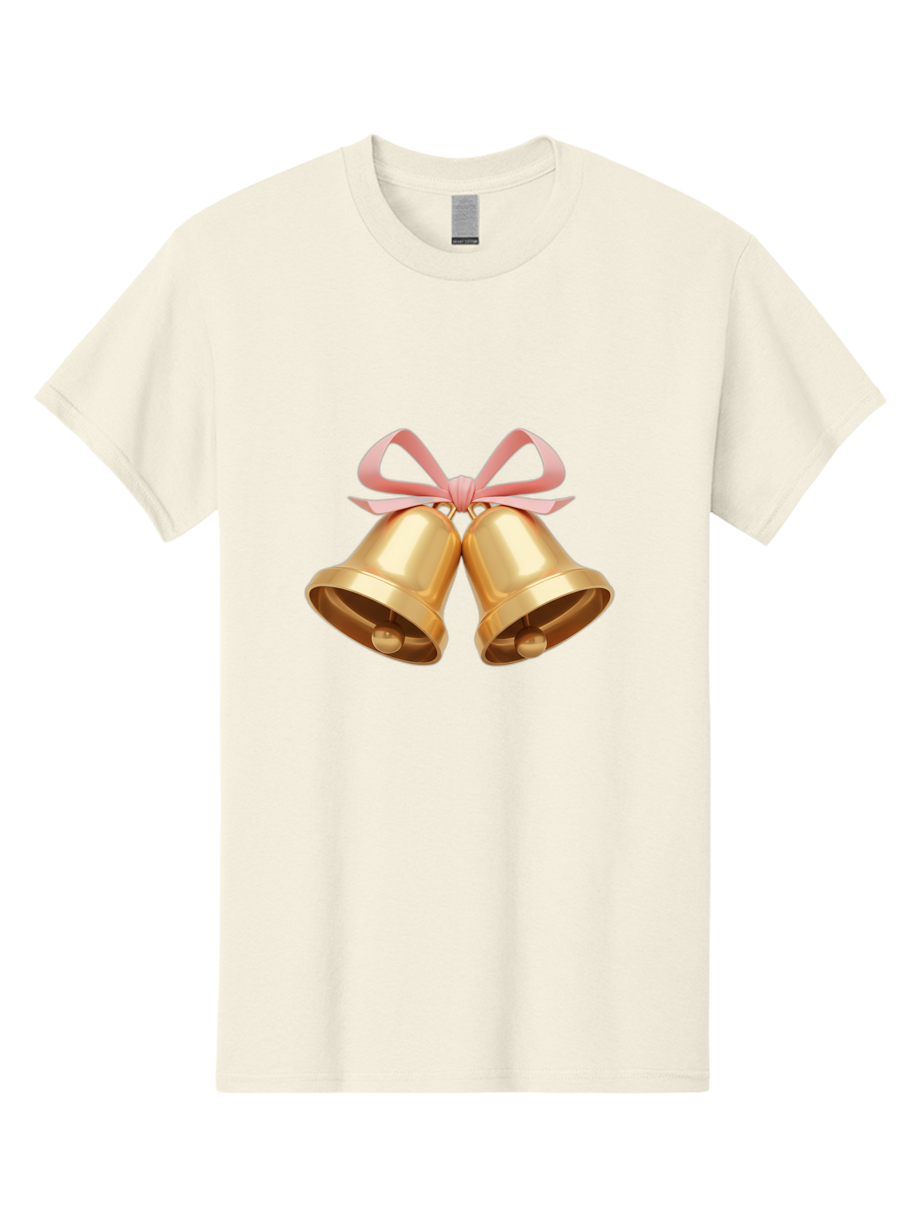 Golden-Bells Men'S Graphic Tee, 100% Cotton, Comfortable Casual Summer Wear, Machine Washable, Golden Bells, Pink Ribbon, Festive Decor, Holiday Decorations, Christmas Ornaments, Shiny Bells, Celebratory Symbols, Elegant Gift Wrapping Baa773